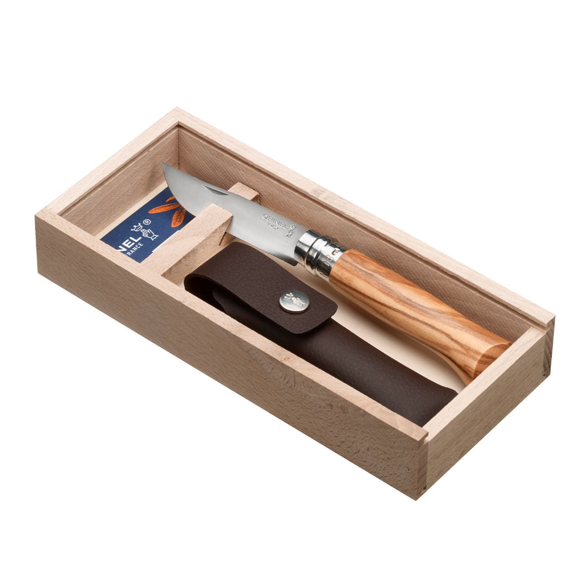Opinel No.08 Stainless Steel Folding Knife & Sheath Olive