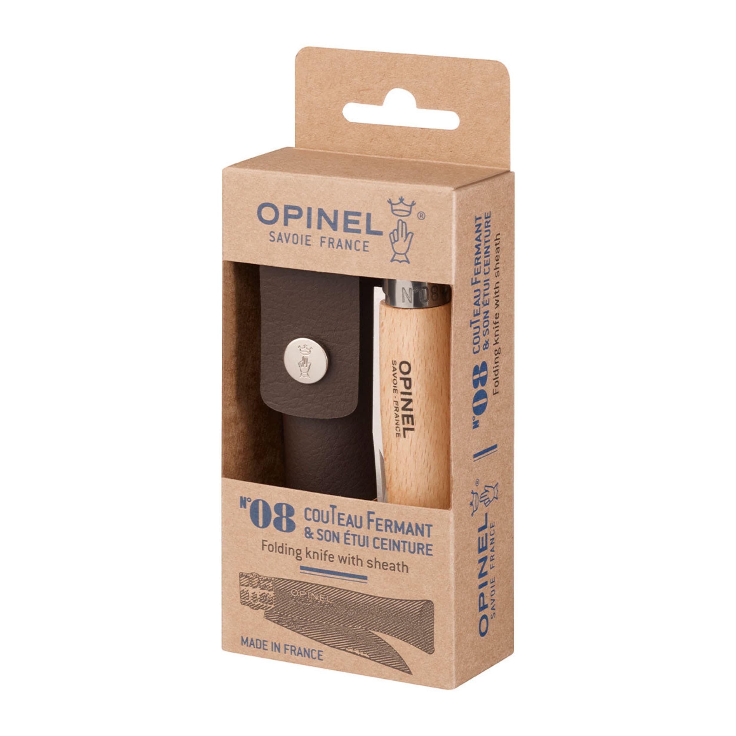 Opinel No.08 Stainless Steel Folding Knife & Sheath Beech