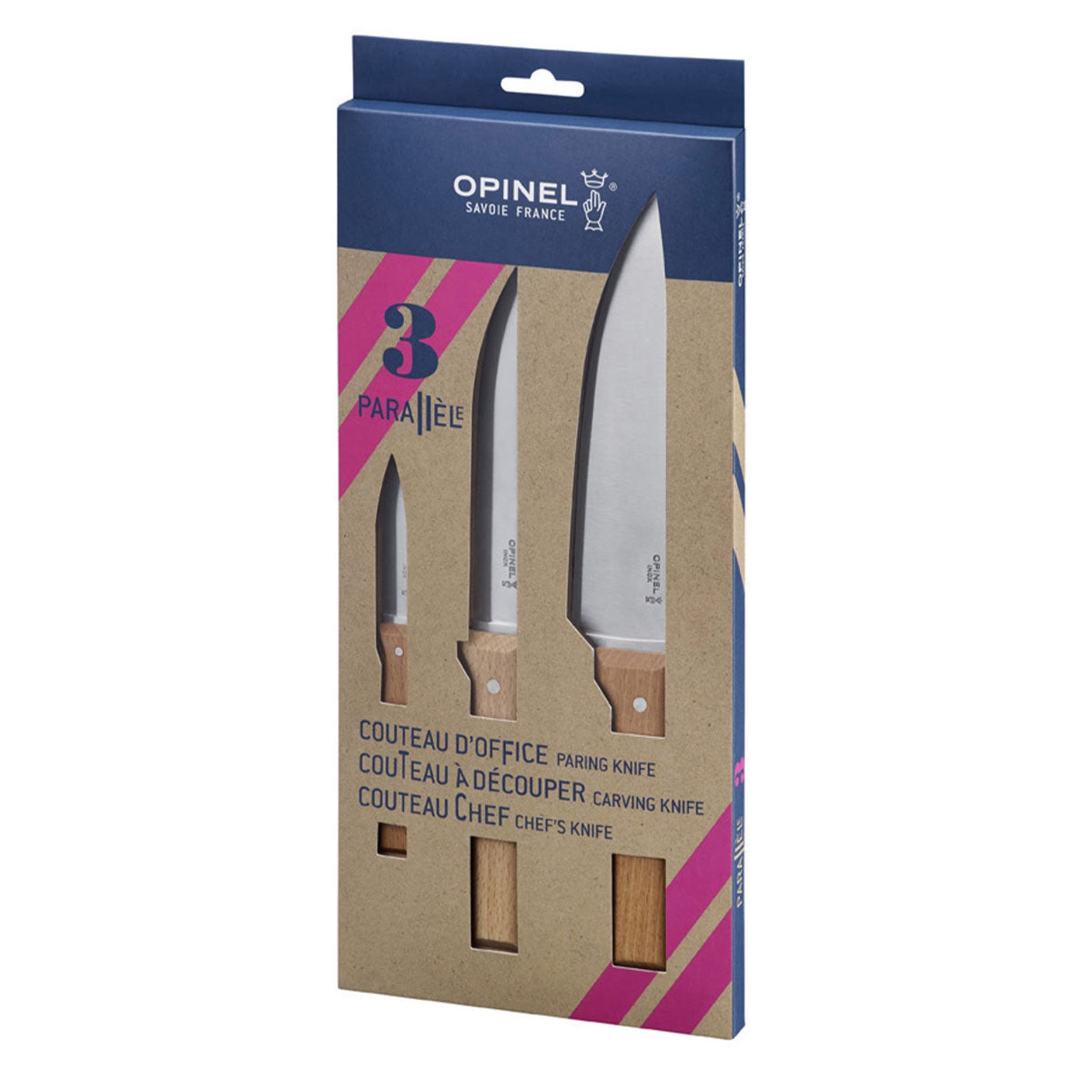 Opinel Parallèle Kitchen Knife 3 Piece Set Beech