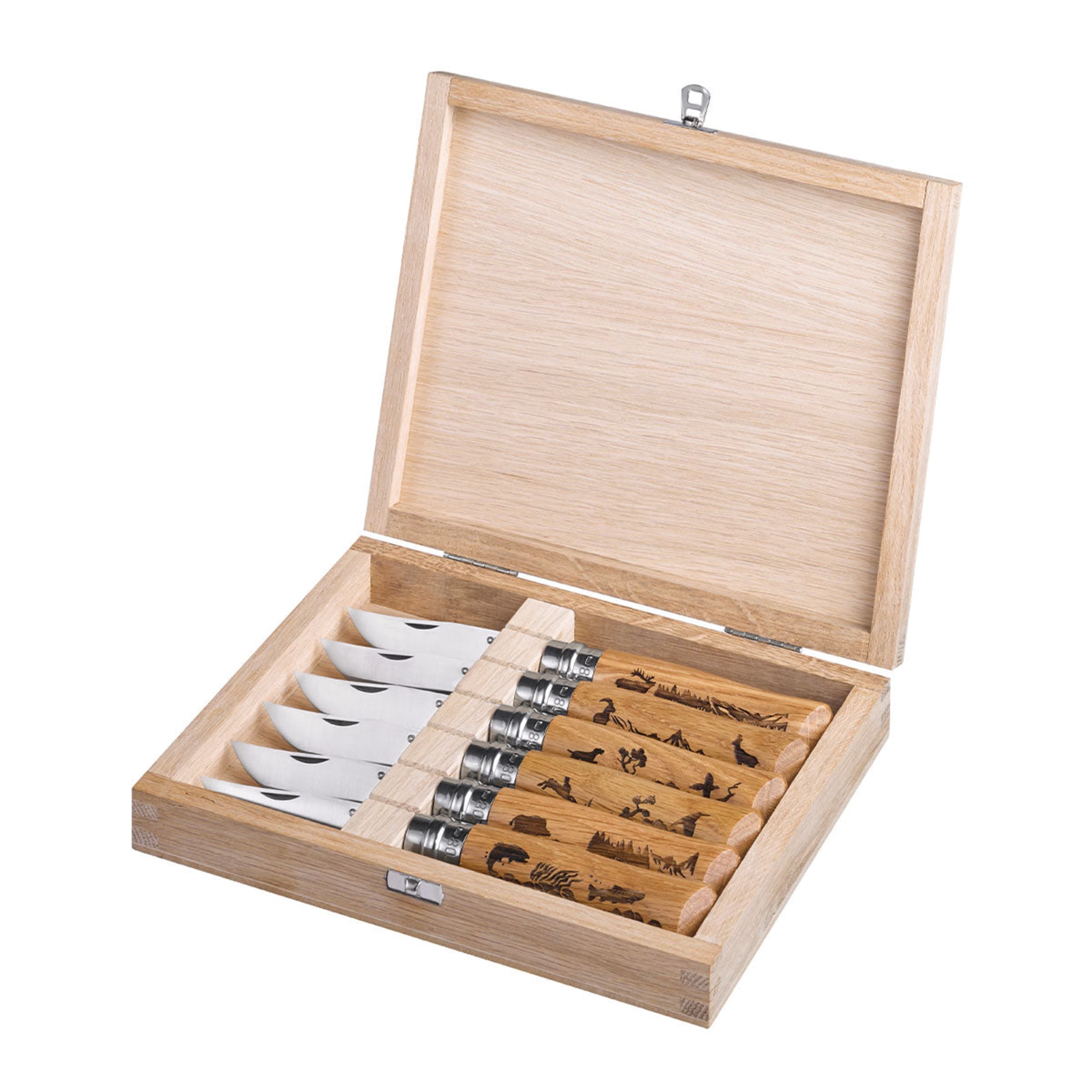Opinel No.08 Animalia Engraved 6 Piece Box Set Oak