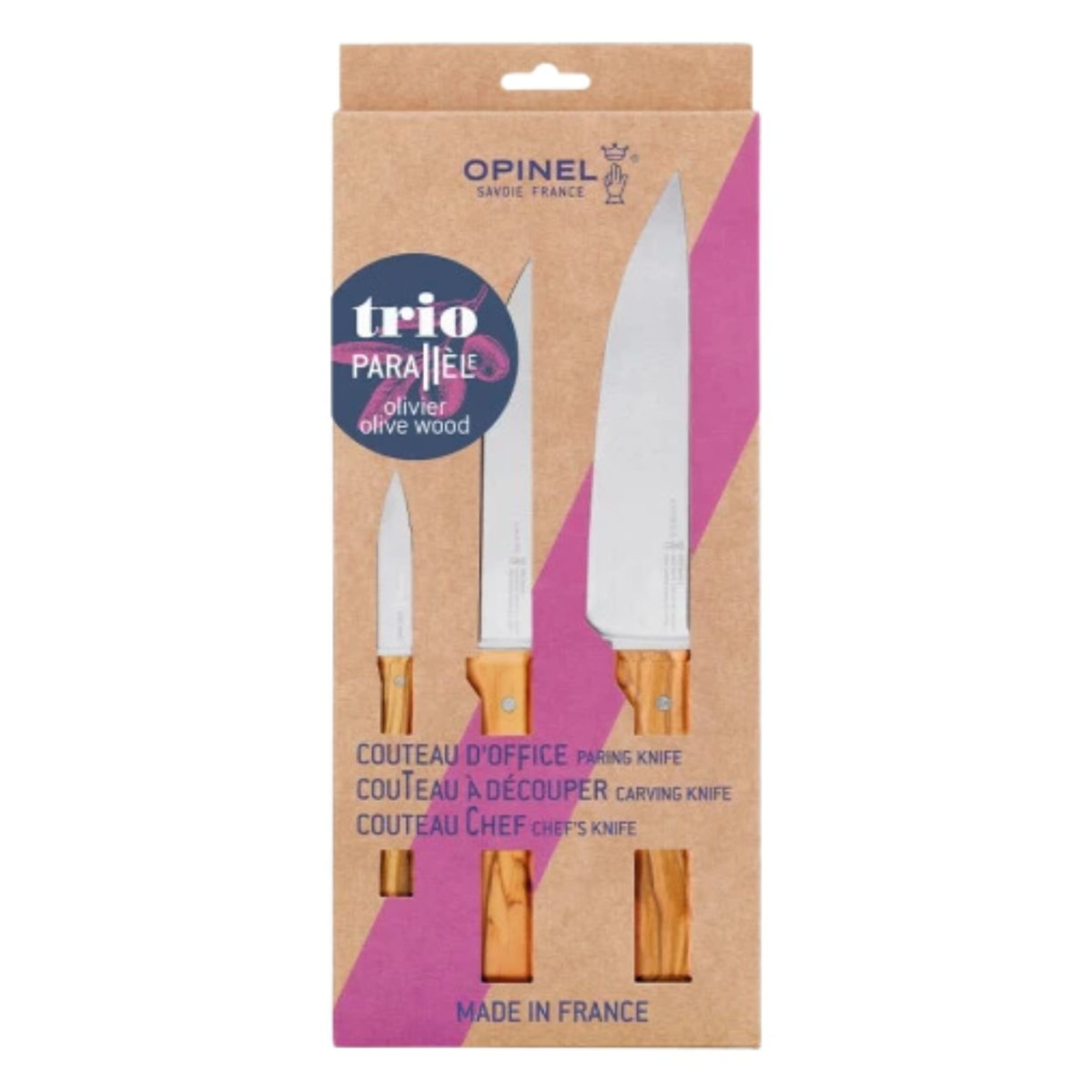 Opinel Parallèle Kitchen Knife 3 Piece Set Olive