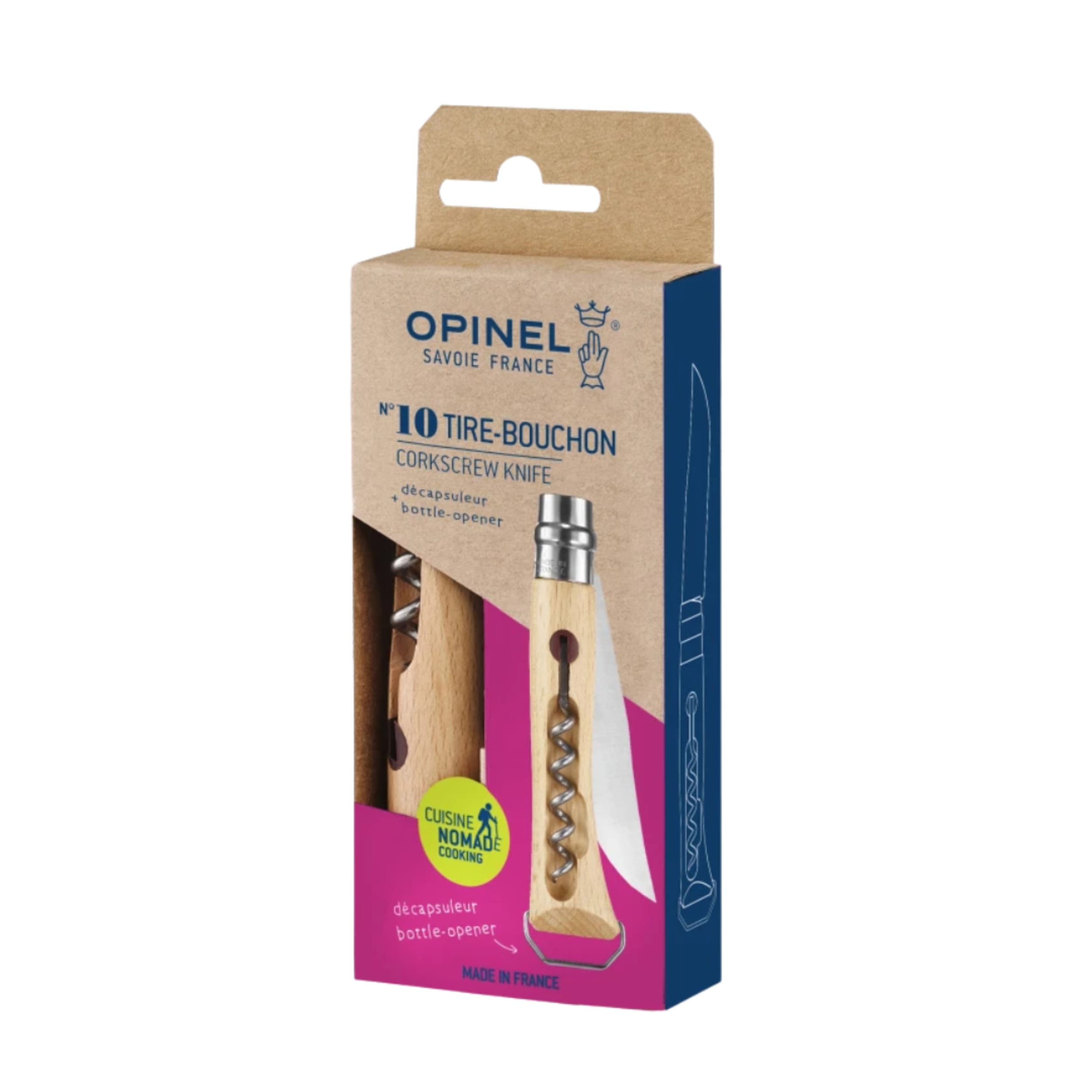 Opinel No.10 Corkscrew & Bottle Opener Folding Knife Beech