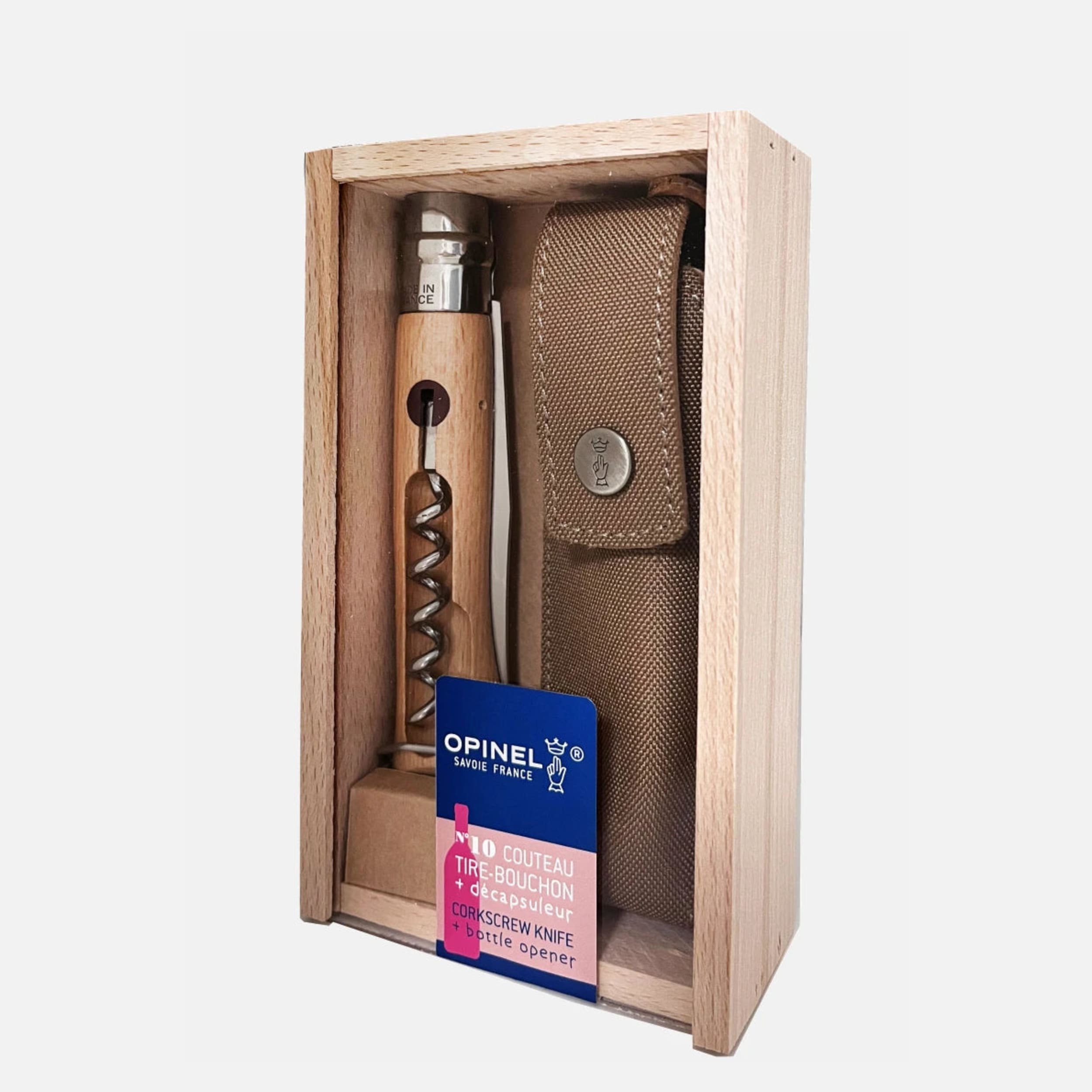 Opinel No.10 Corkscrew & Bottle Opener Folding Knife Beech (Gift Box)
