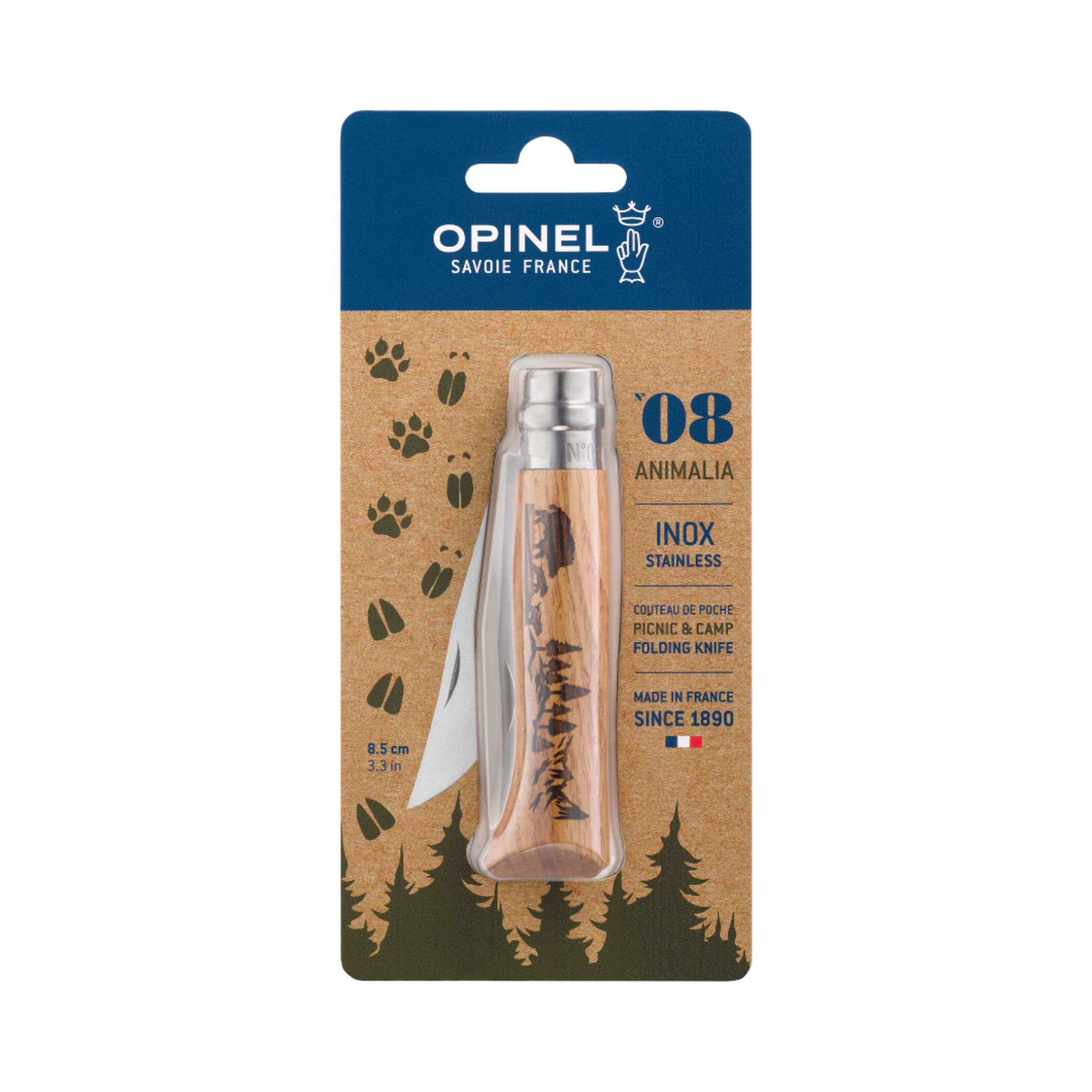 Opinel Animalia No.08 Engraved Oak Folding Knife Boar