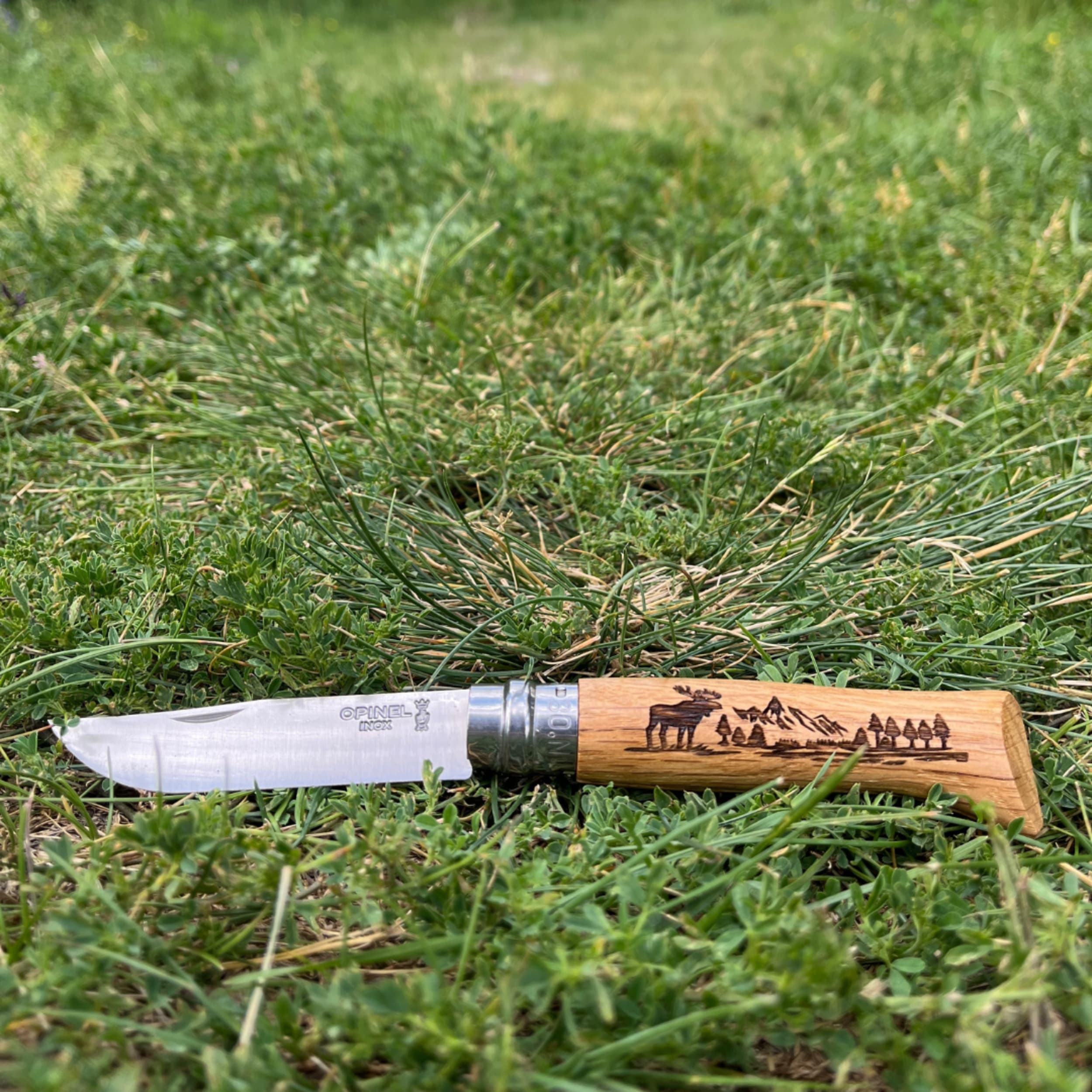 Opinel Animalia No.08 Engraved Oak Folding Knife Moose (Loose)