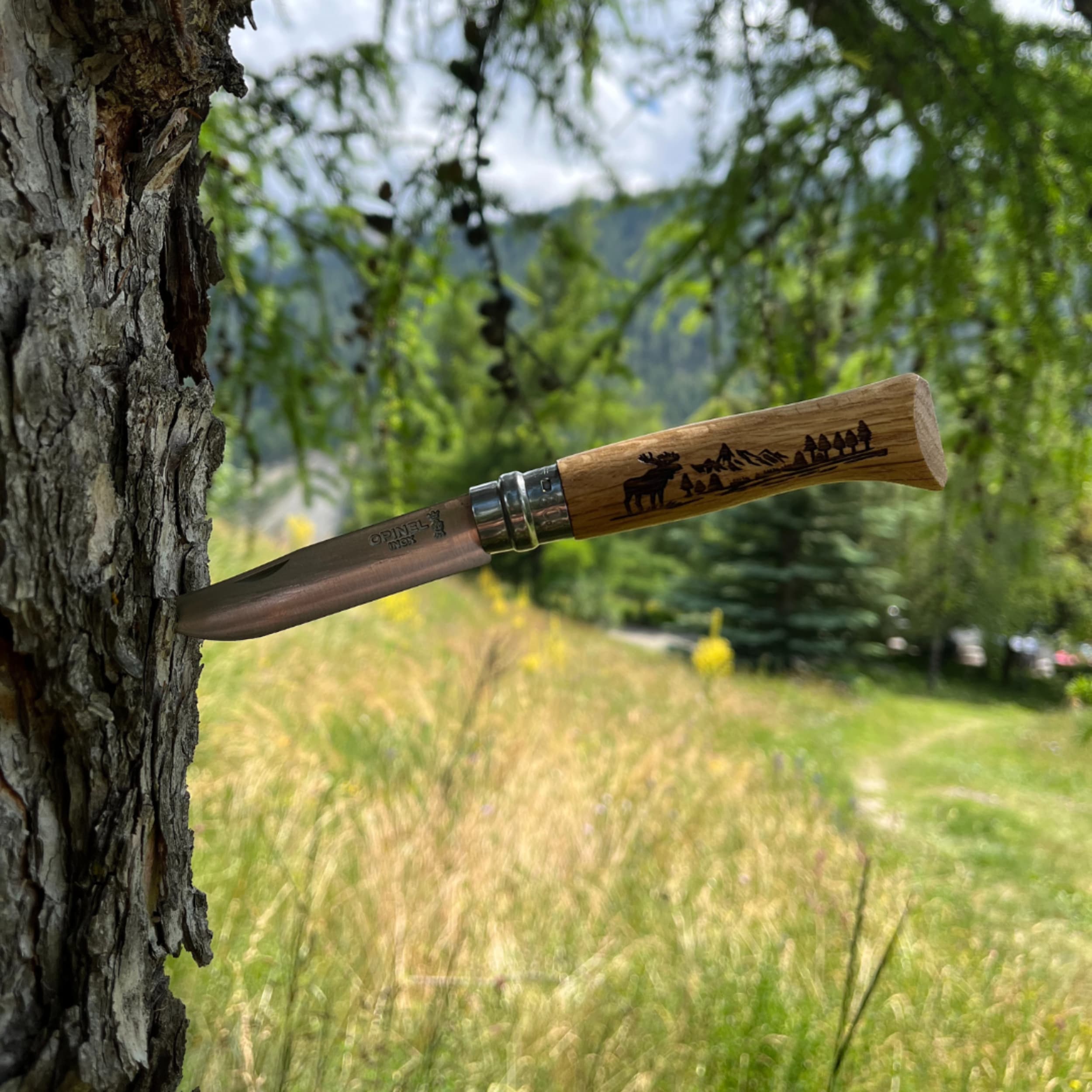 Opinel Animalia No.08 Engraved Oak Folding Knife Moose (Loose)