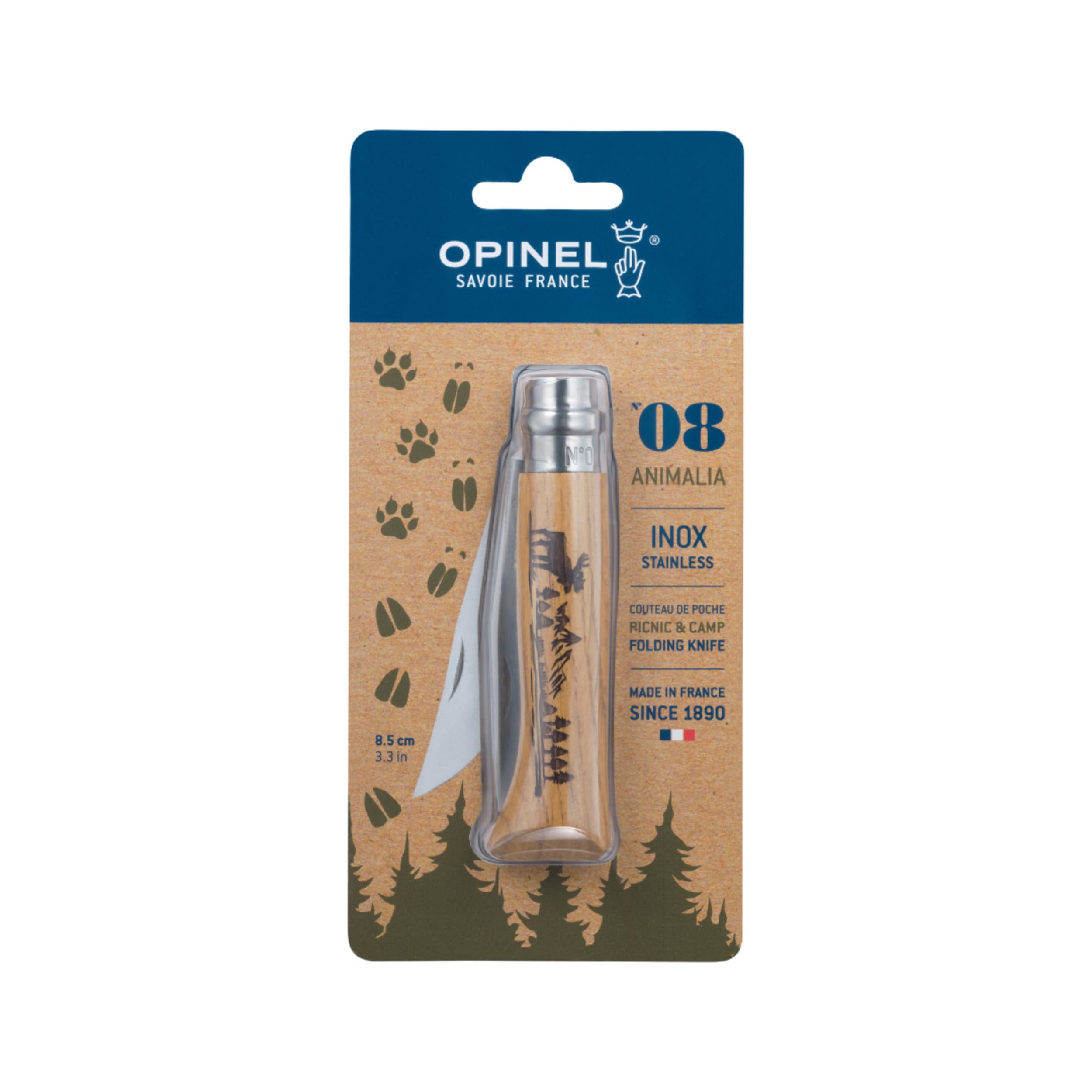 Opinel Animalia No.08 Engraved Oak Folding Knife Moose (Loose)