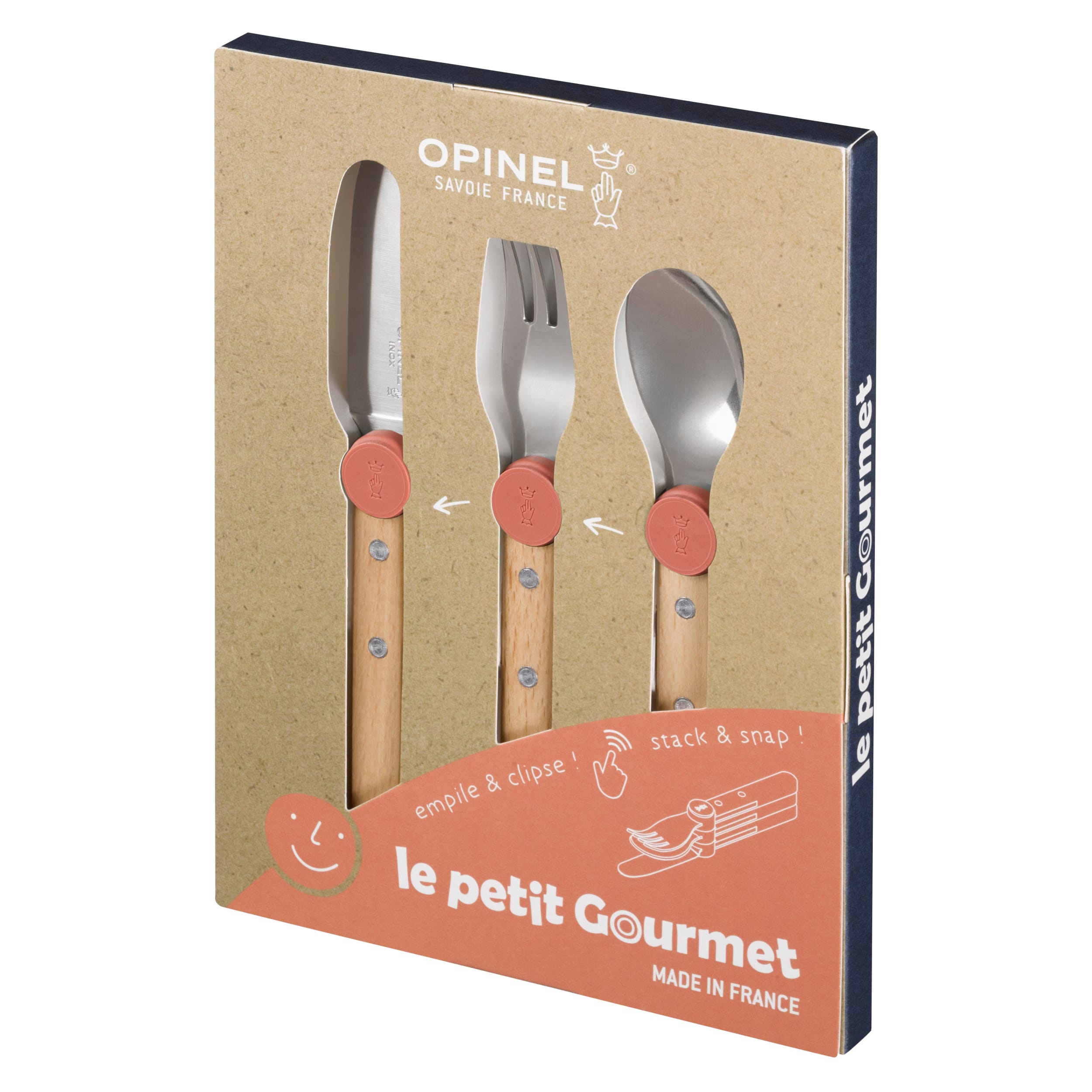 Opinel Le Petit Gourmet Kids 3 Piece Cutlery Set Coral