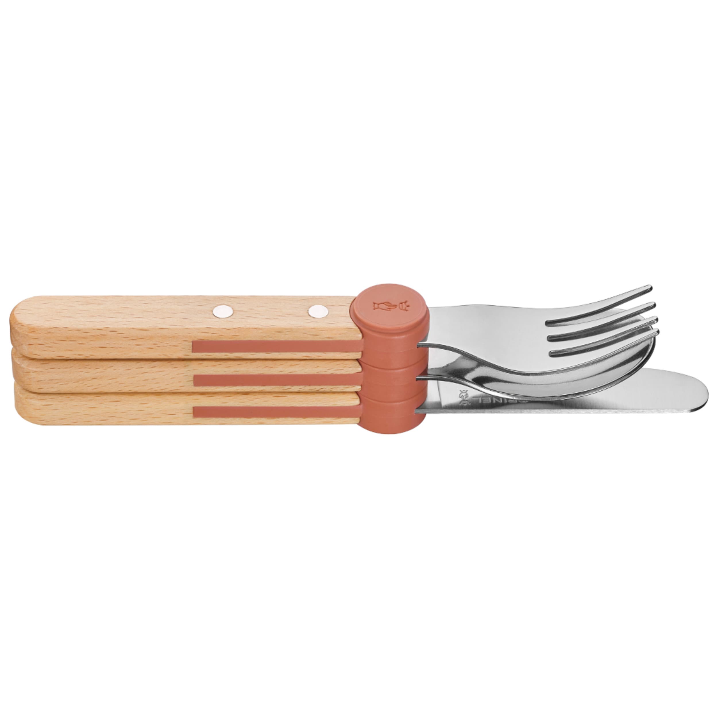 Opinel Le Petit Gourmet Kids 3 Piece Cutlery Set Coral