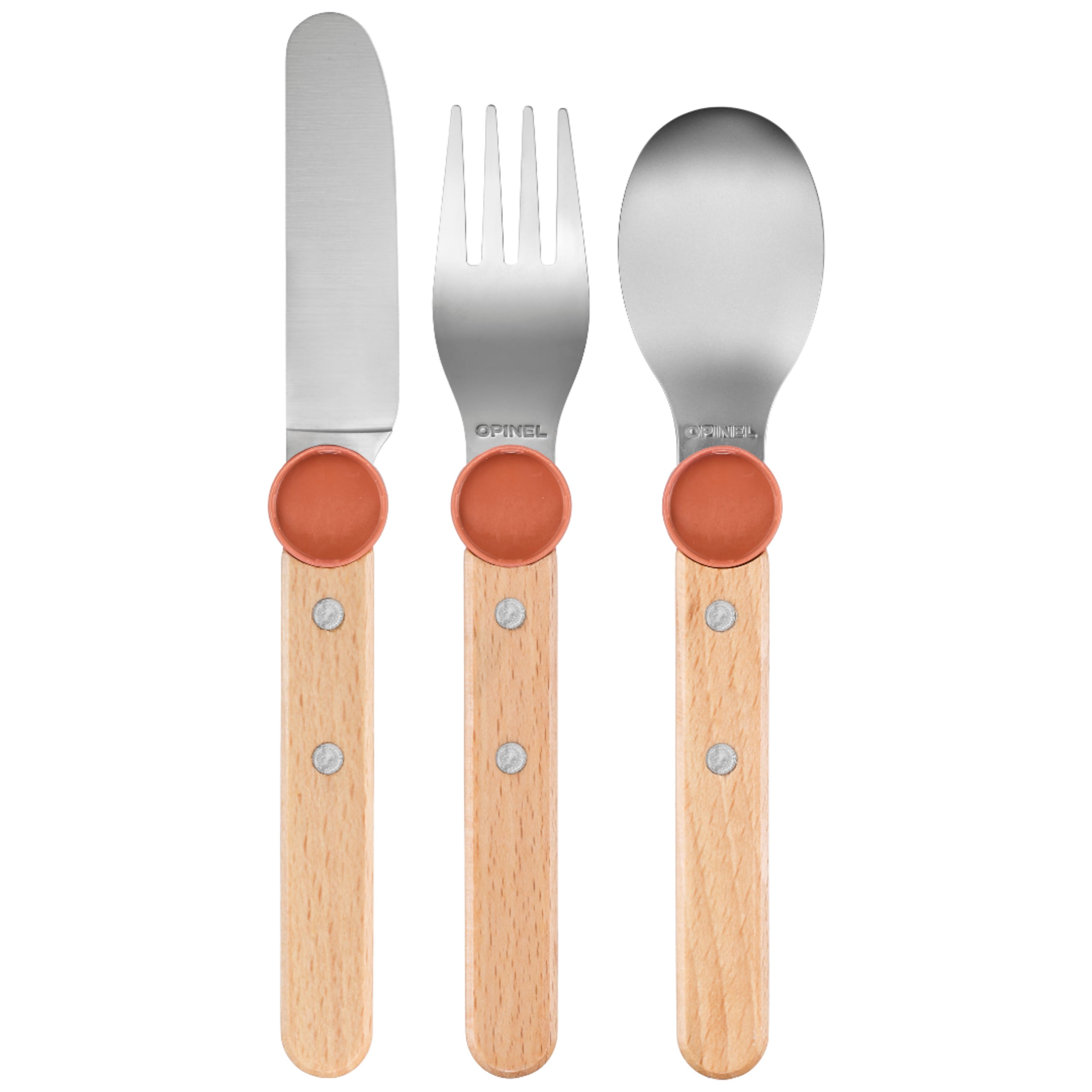 Opinel Le Petit Gourmet Kids 3 Piece Cutlery Set Coral