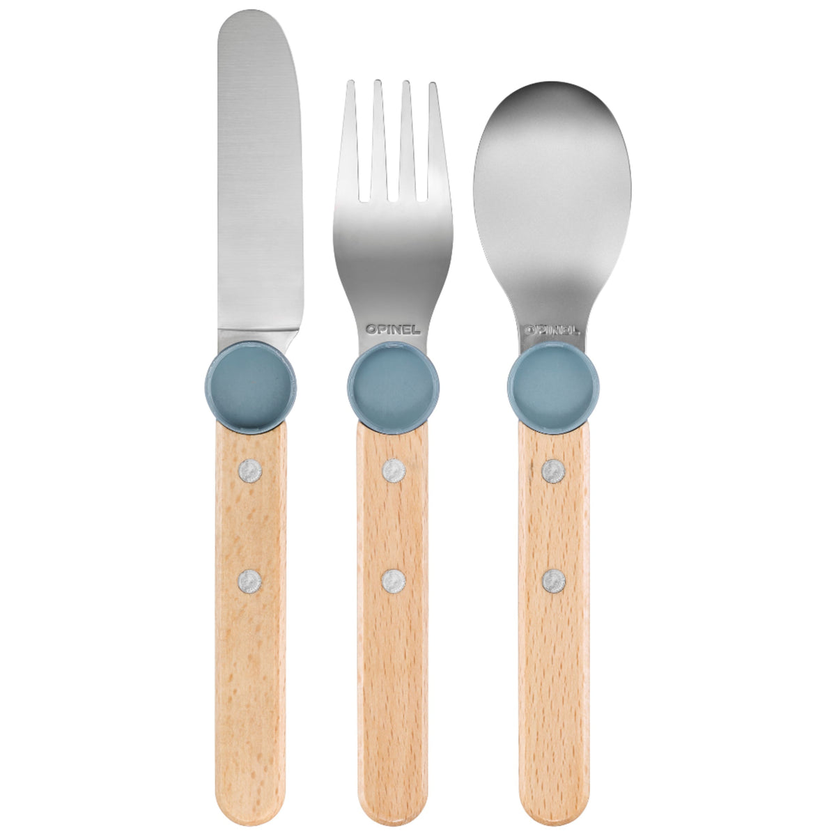 Opinel Le Petit Gourmet Kids 3 Piece Cutlery Set Rain Blue