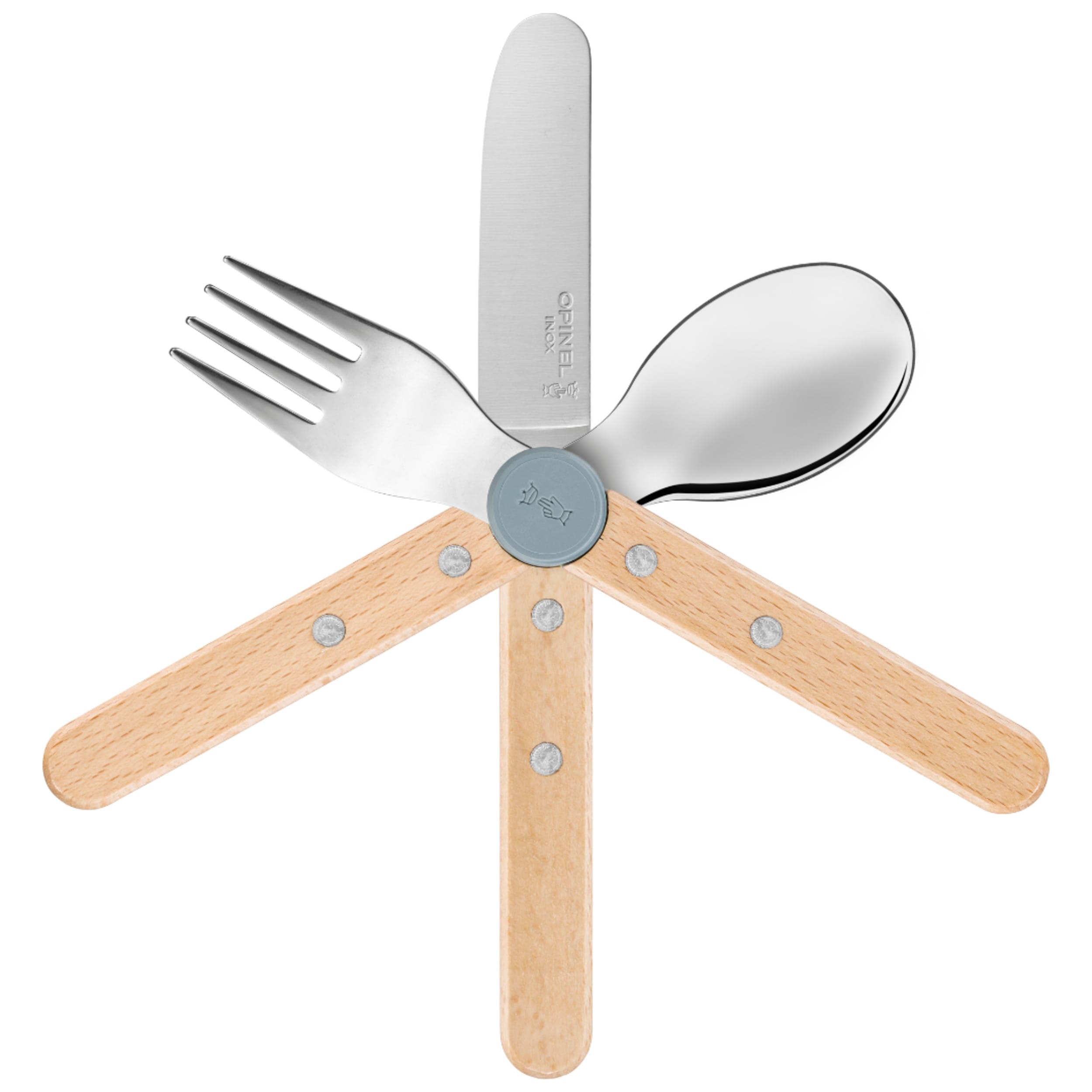 Opinel Le Petit Gourmet Kids 3 Piece Cutlery Set Rain Blue