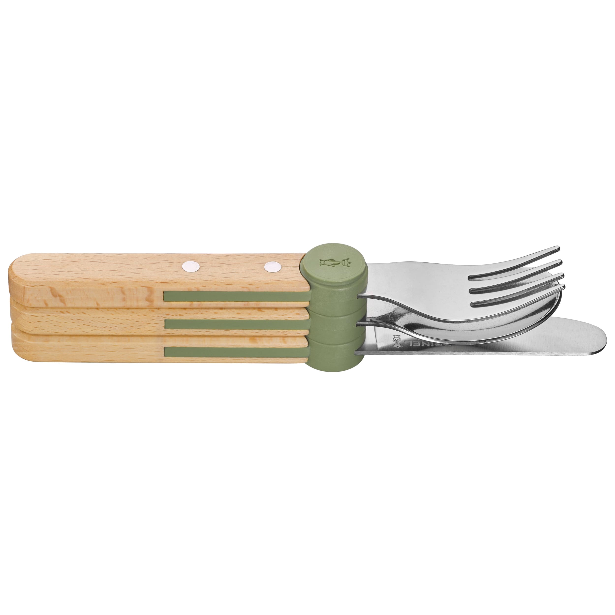 Opinel Le Petit Gourmet Kids 3 Piece Cutlery Set Olive Green