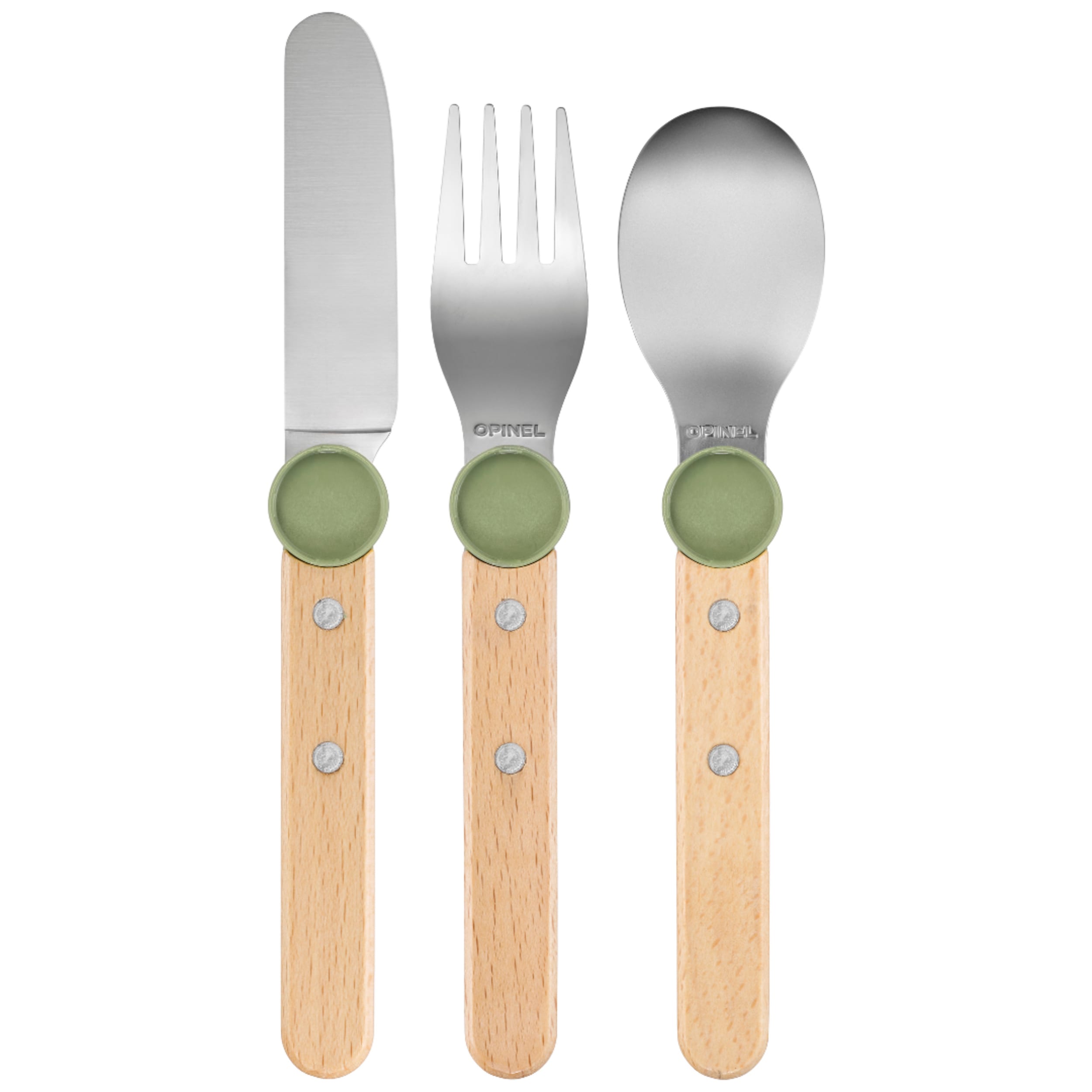 Opinel Le Petit Gourmet Kids 3 Piece Cutlery Set Olive Green