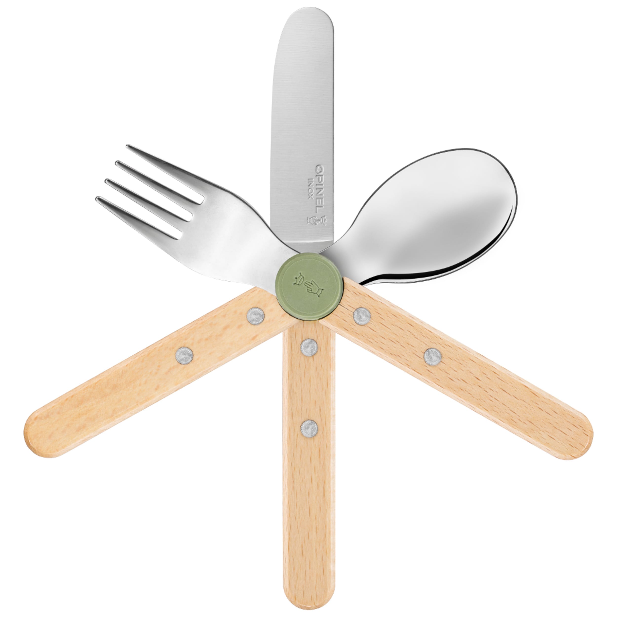 Opinel Le Petit Gourmet Kids 3 Piece Cutlery Set Olive Green