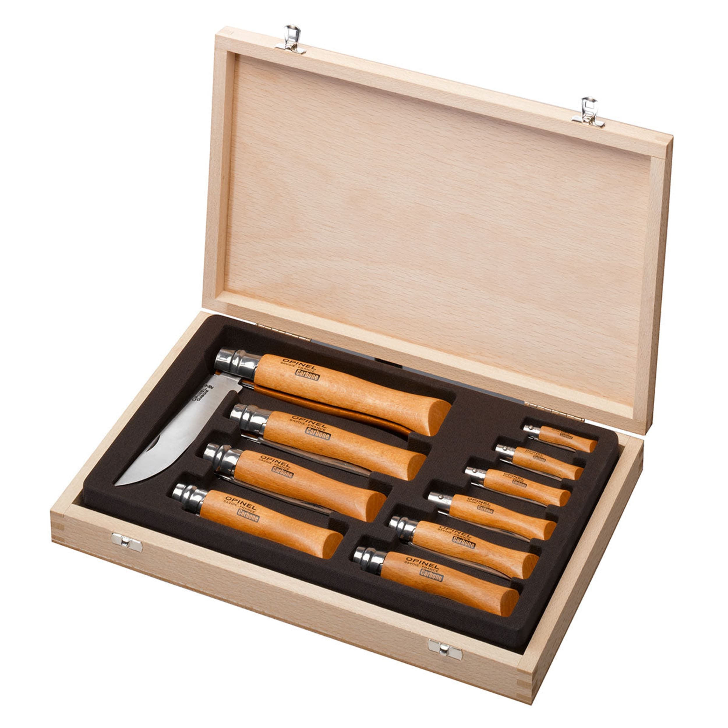 Opinel Carbon Steel Folding Knife 10 Piece Set Beech