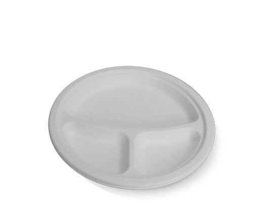 ecoware Sugarcane Round Plate 9 inch 3 Compartment (Carton of 500)