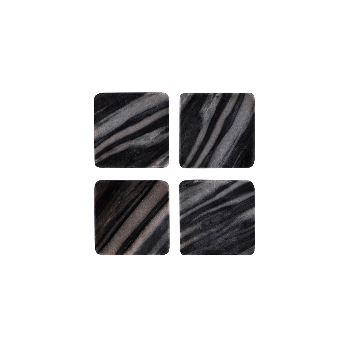 Zanzi Square Coaster Dark Grey Marble 4pc Set 100x100x15mm
