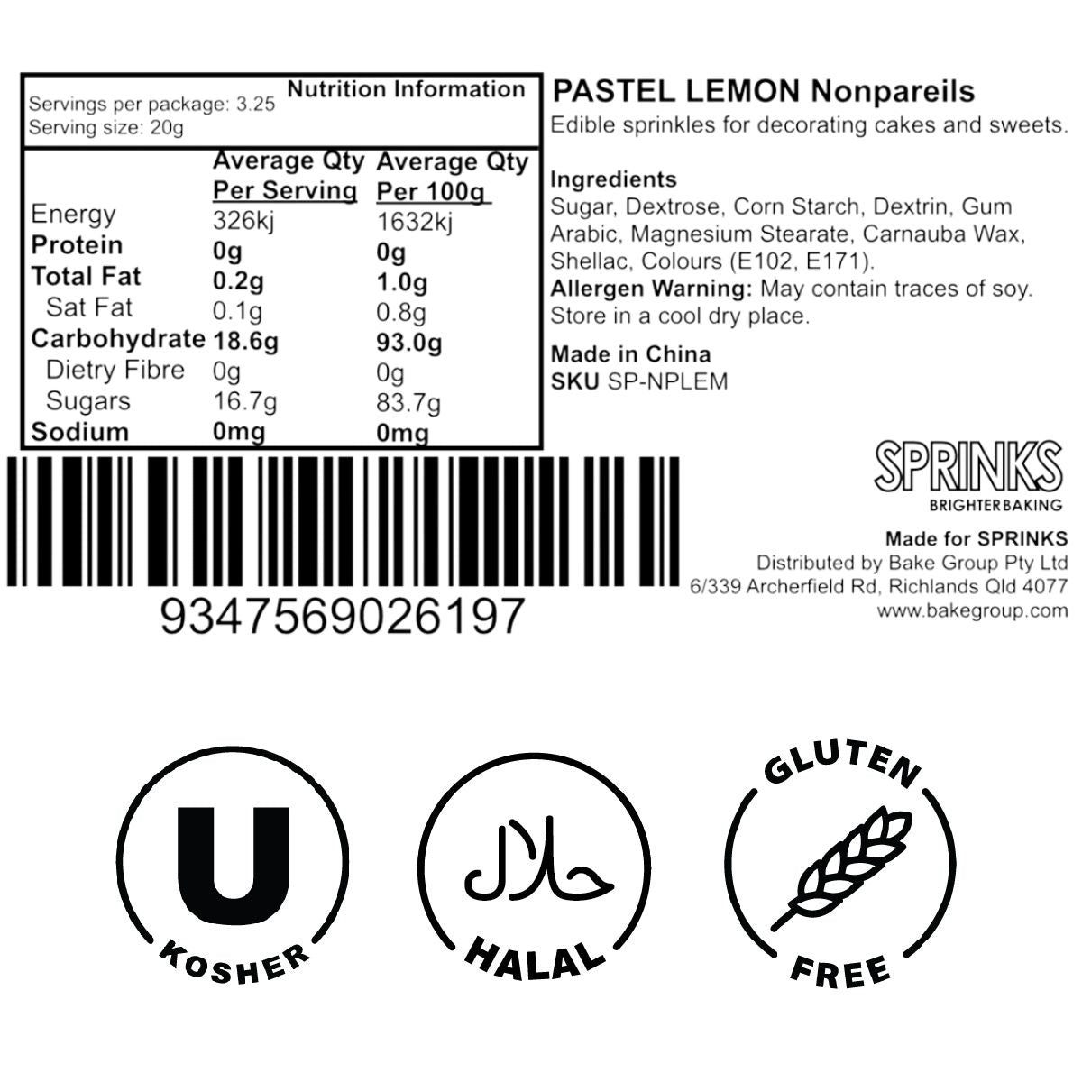 Sprinks Nonpareils Pastel Lemon 65g