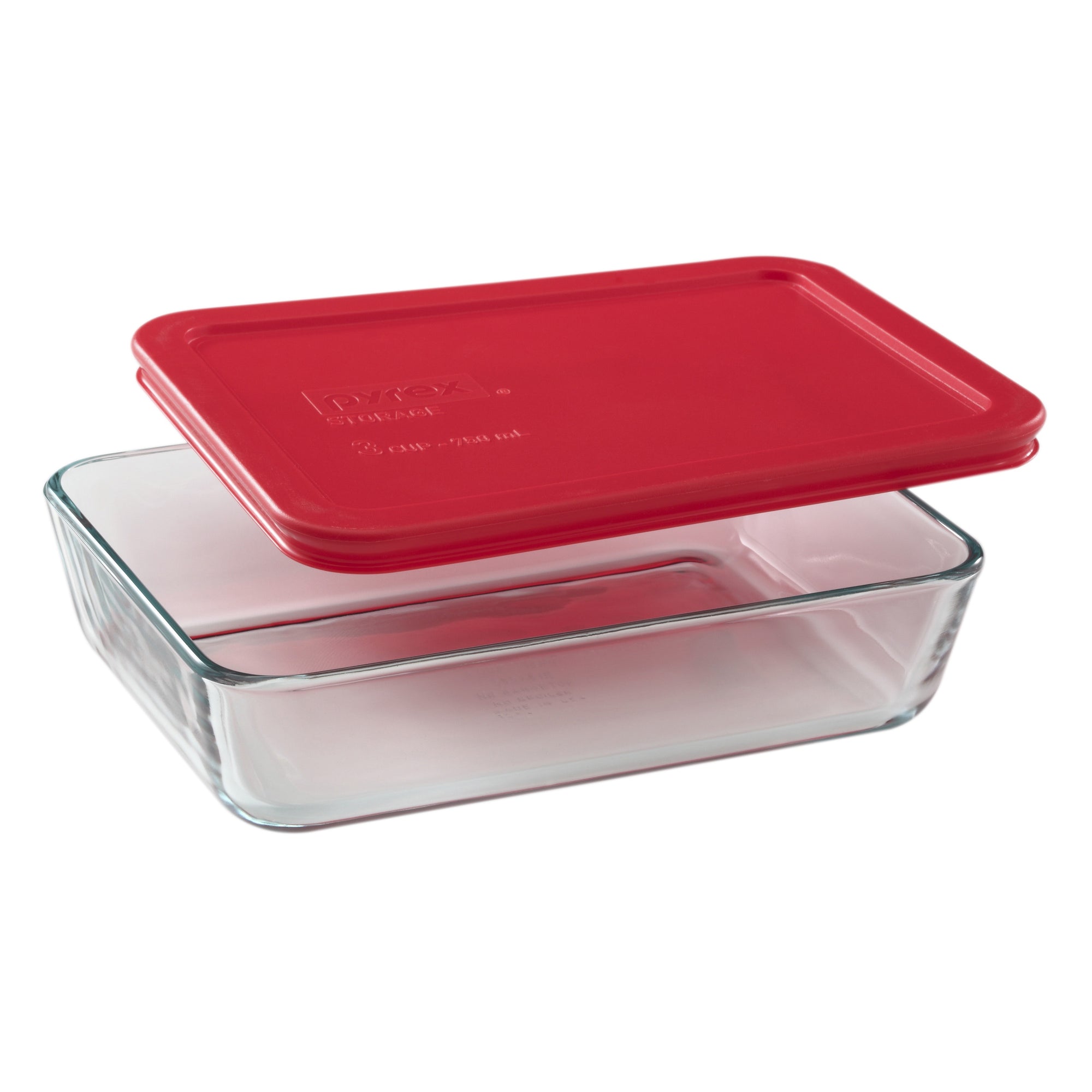 Pyrex Glass Rectangle Container - Red (710mL)