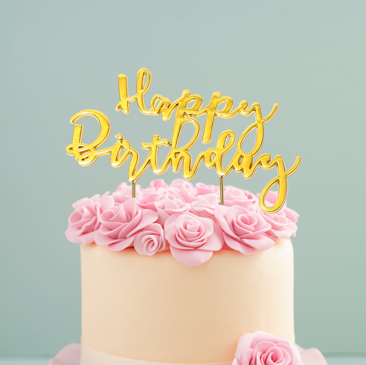Cake & Candle Plated Cake Topper Happy Birthday 2 Gold