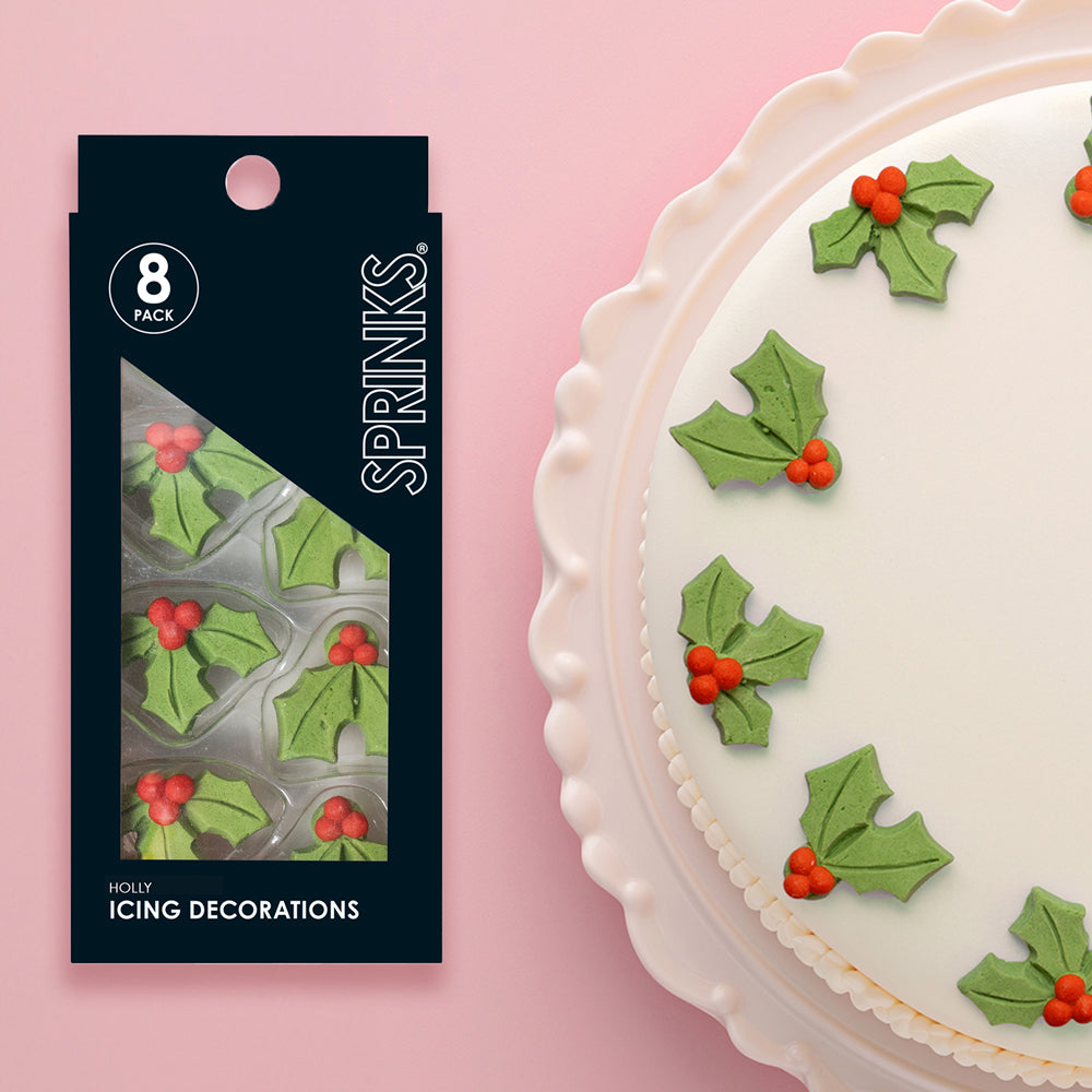 Sprinks Icing Decorations Holly 8 Piece