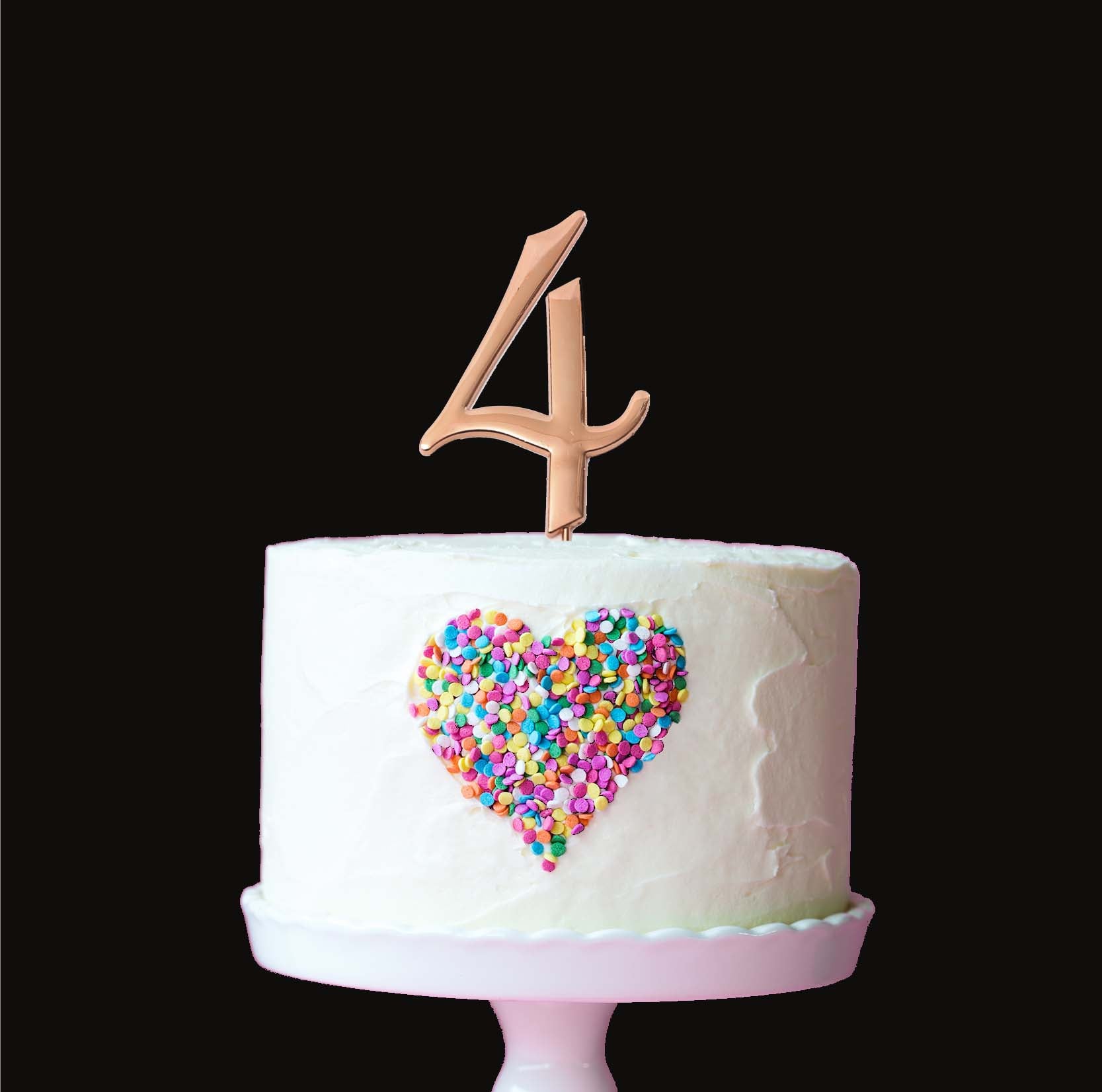 Cake & Candle Cake Topper Number 4 Rose Gold 7cm
