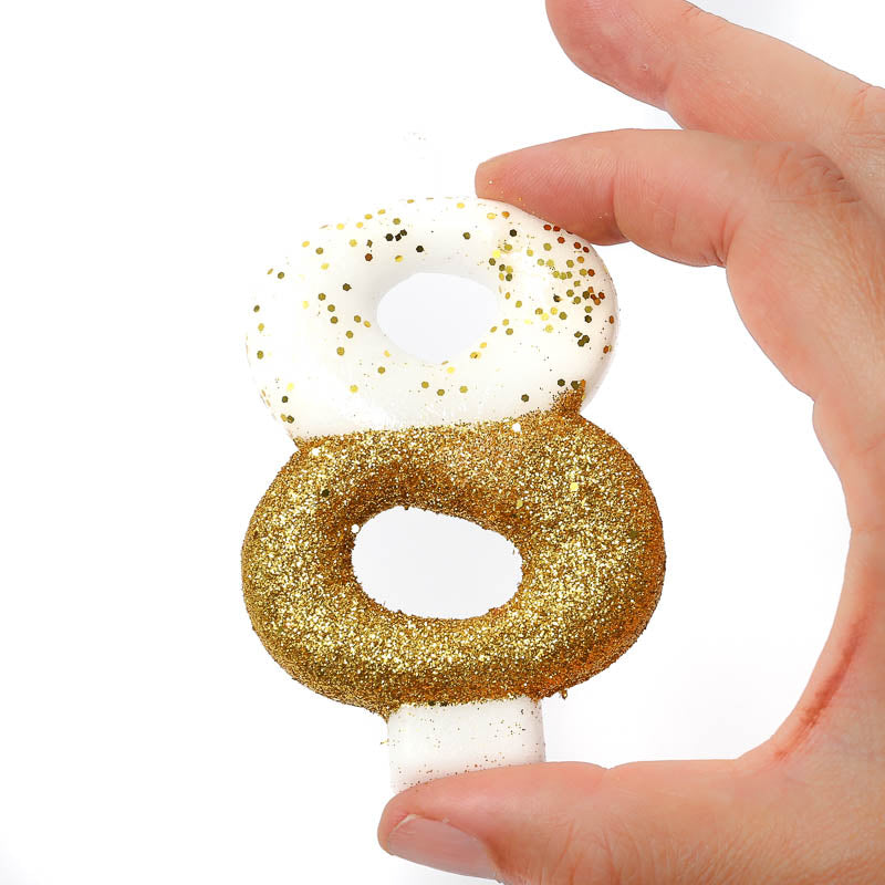 Cake & Candle Glitter Dipped Candle Number 8 Gold 8cm