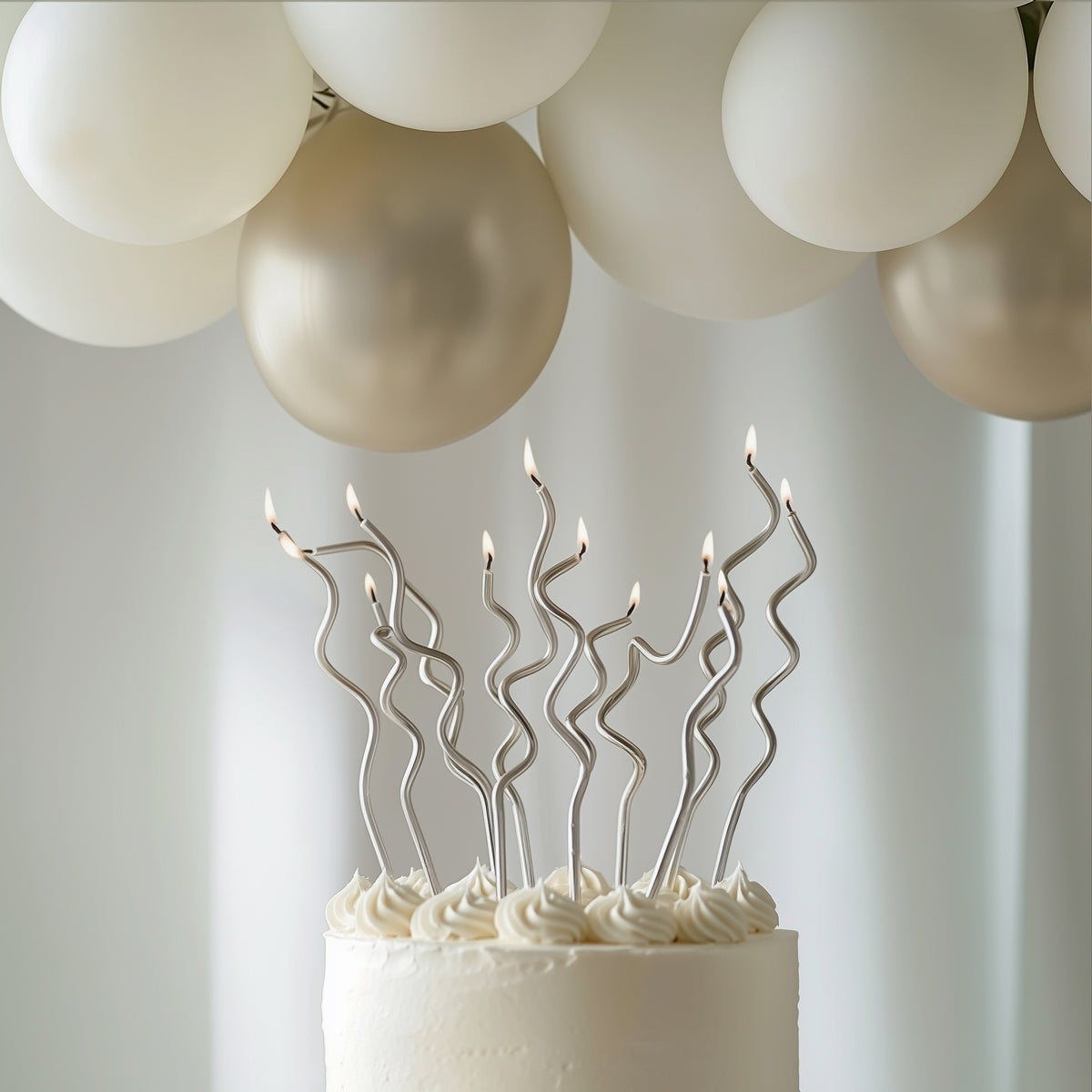 Cake & Candle Swirly Cake Candles Silver 13cm 16 Pack