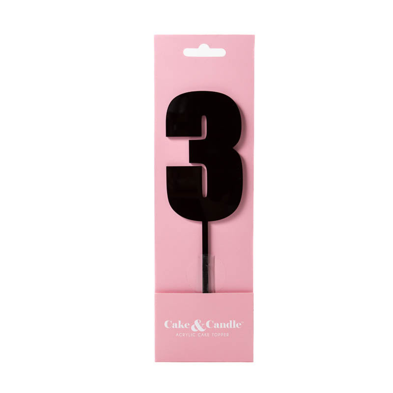 Cake & Candle Mega Number 3 Cake Topper Black