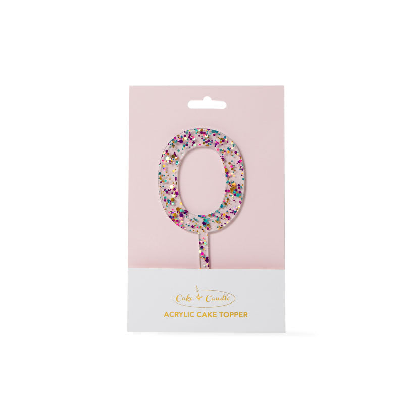 Cake & Candle Glitter Number 0 Cake Topper Rainbow
