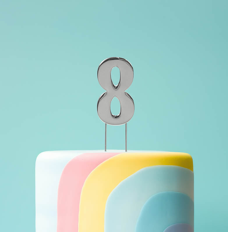 Cake & Candle Bold Cake Topper Number 8 Silver