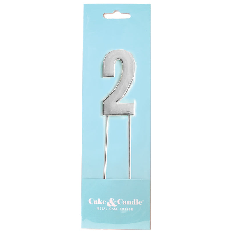 Cake & Candle Bold Cake Topper Number 2 Silver