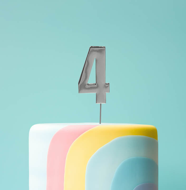 Cake & Candle Bold Cake Topper Number 4 Silver