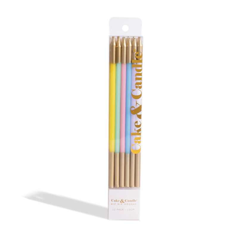 Cake & Candle Double Dipped Cake Candles Gold & Pastel Mix 15cm 12 Pack