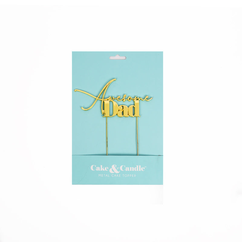 Cake & Candle Metal Cake Topper Awesome Dad Gold