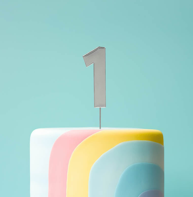 Cake & Candle Bold Cake Topper Number 1 Silver