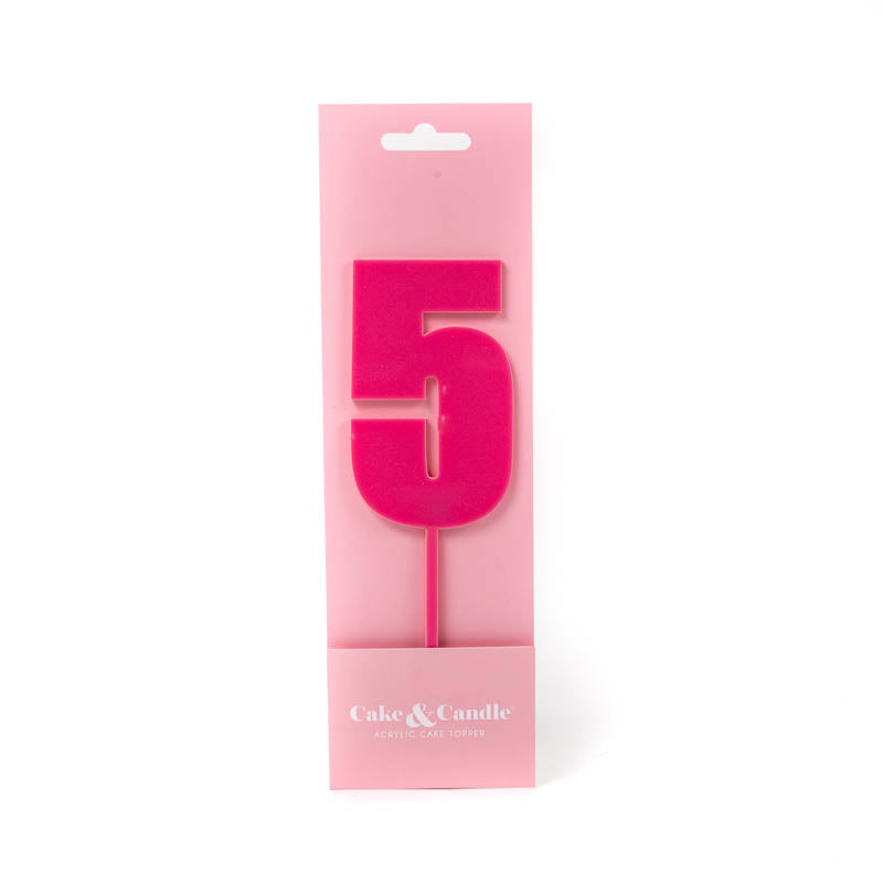 Cake & Candle Mega Number 5 Cake Topper Pink