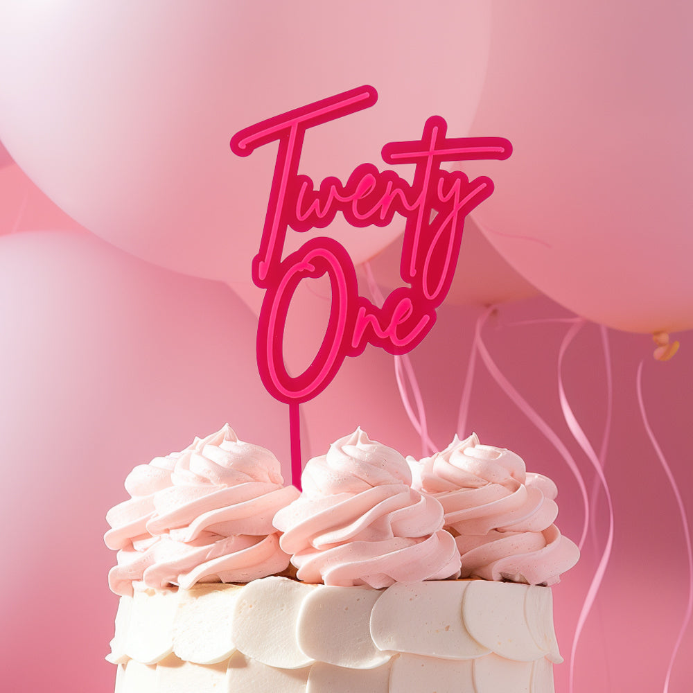 Cake & Candle Layered Cake Topper 21 Hot Pink & Pink