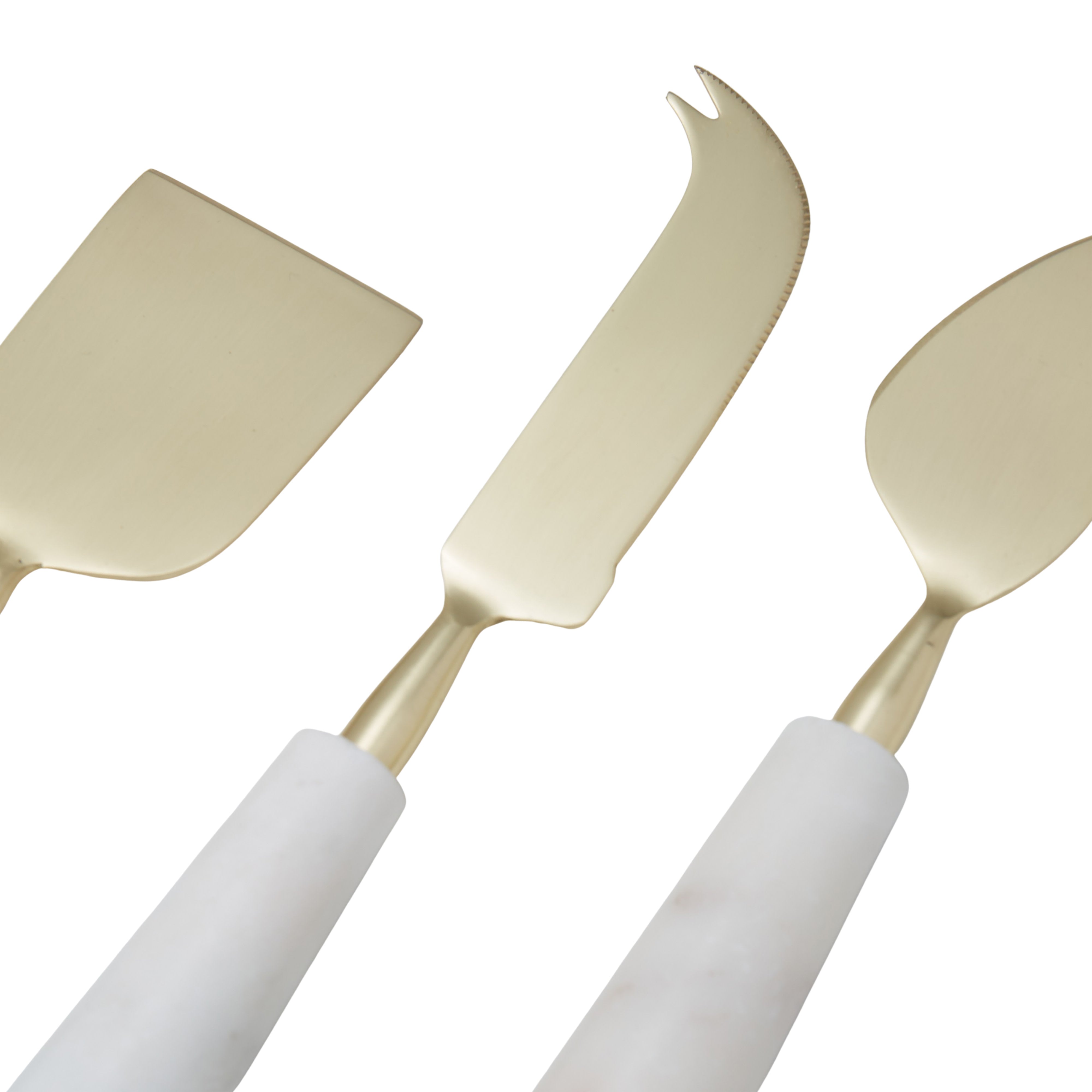 Amalfi Marble and Stainless Steel Cheese Knife 3 Piece Set Gold & White