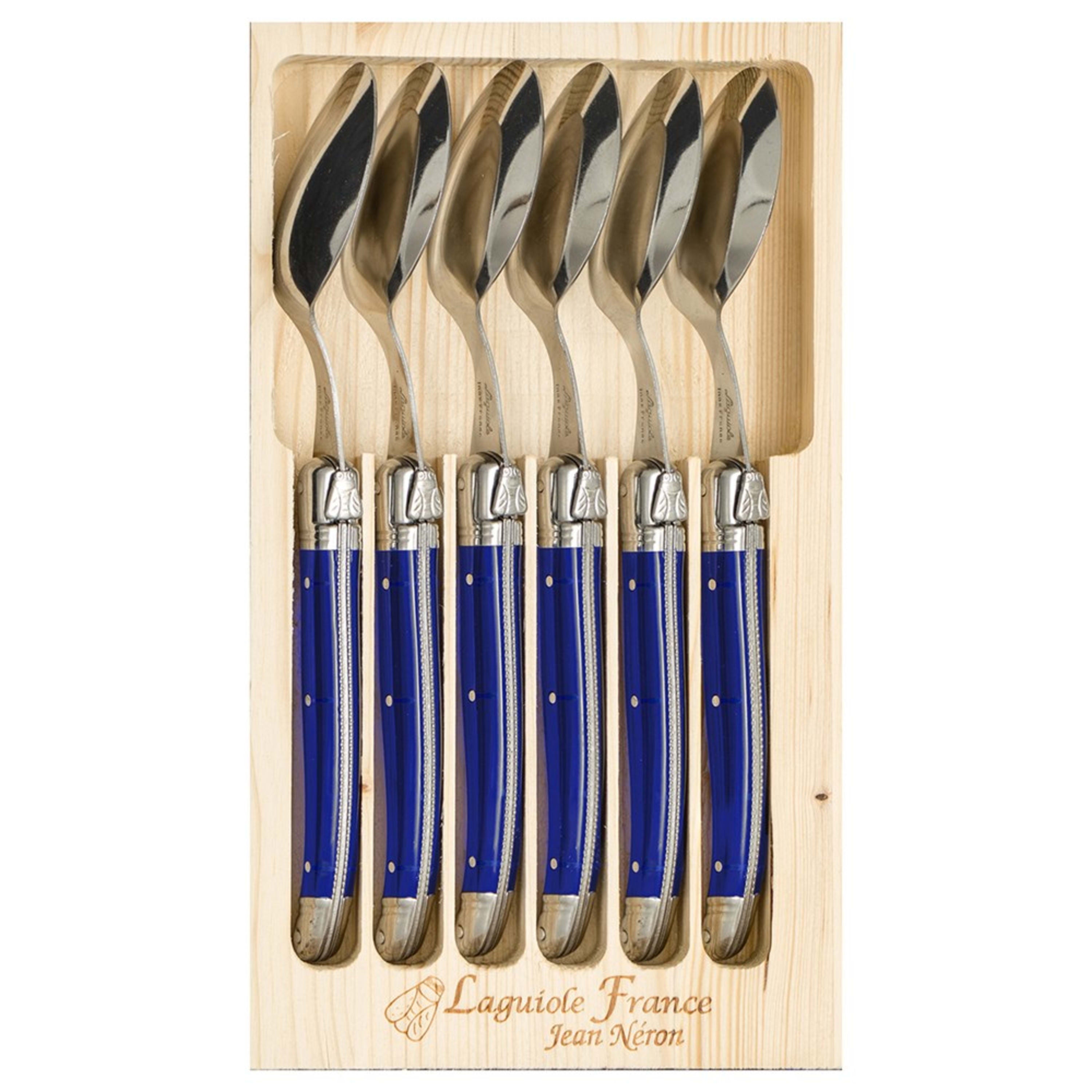 Laguiole Jean Néron 6 Piece Soup & Dessert Spoon Set - French Blue