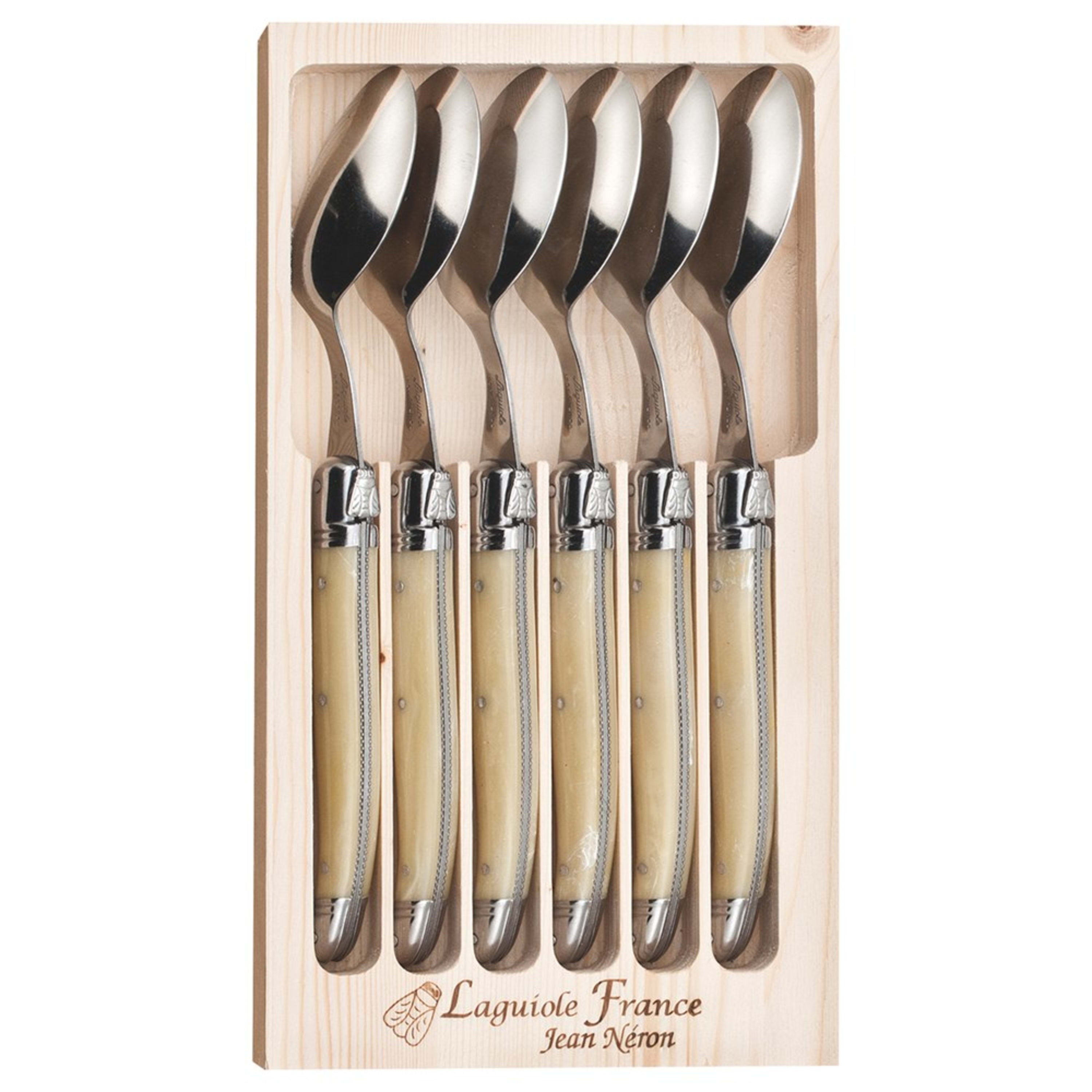 Laguiole Jean Néron 6 Piece Soup & Dessert Spoon Set - Light Horn