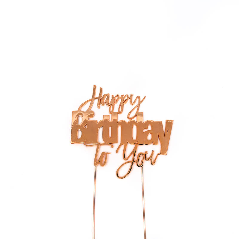 Cake & Candle Metal Cake Topper Happy Birthday to You Rose Gold