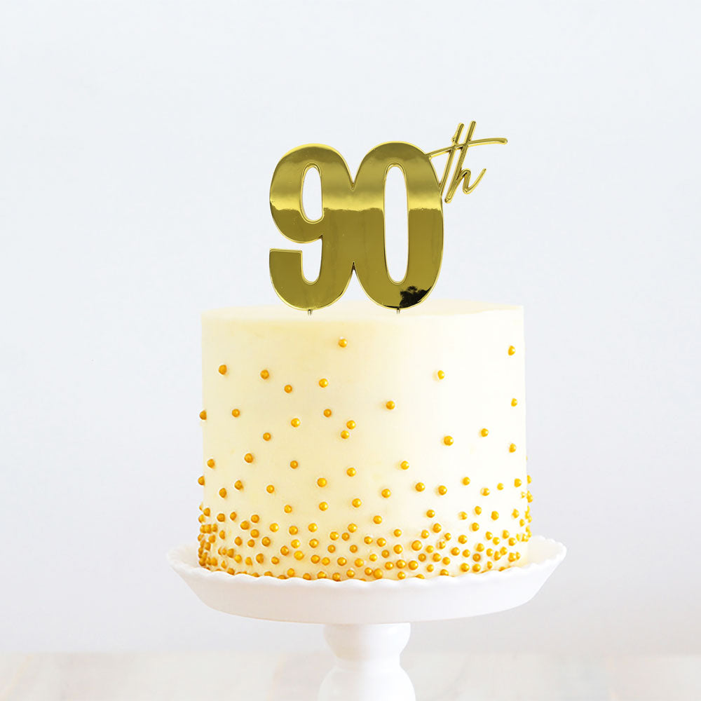 Cake & Candle Metal Cake Topper 90th Gold
