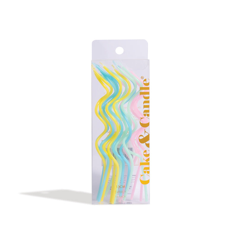 Cake & Candle Swirly Cake Candles Pastel Rainbow 13cm 16 Pack