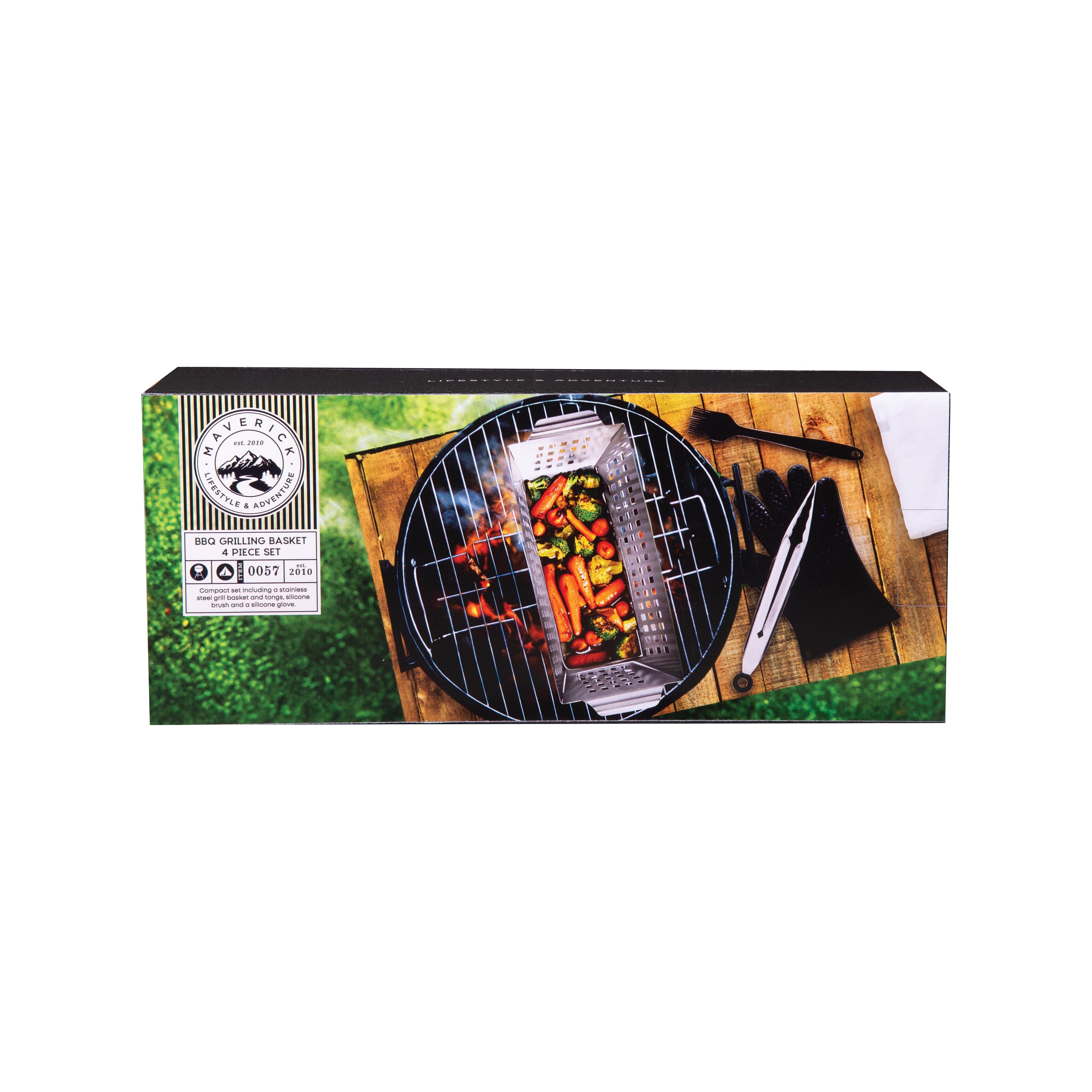 Maverick BBQ Grill Basket Set 4 Piece Silver