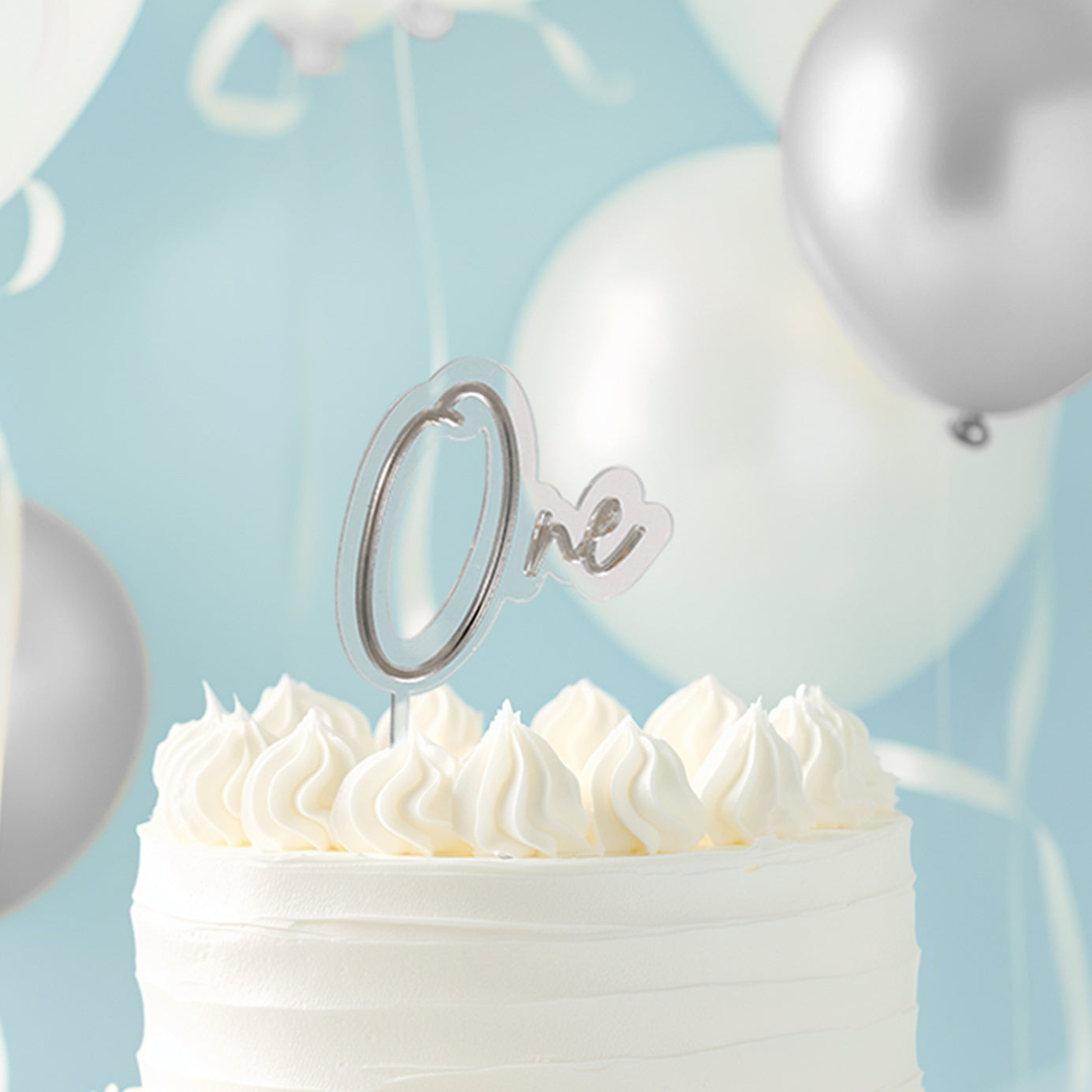 Cake & Candle Layered Cake Topper 1 Silver & Clear