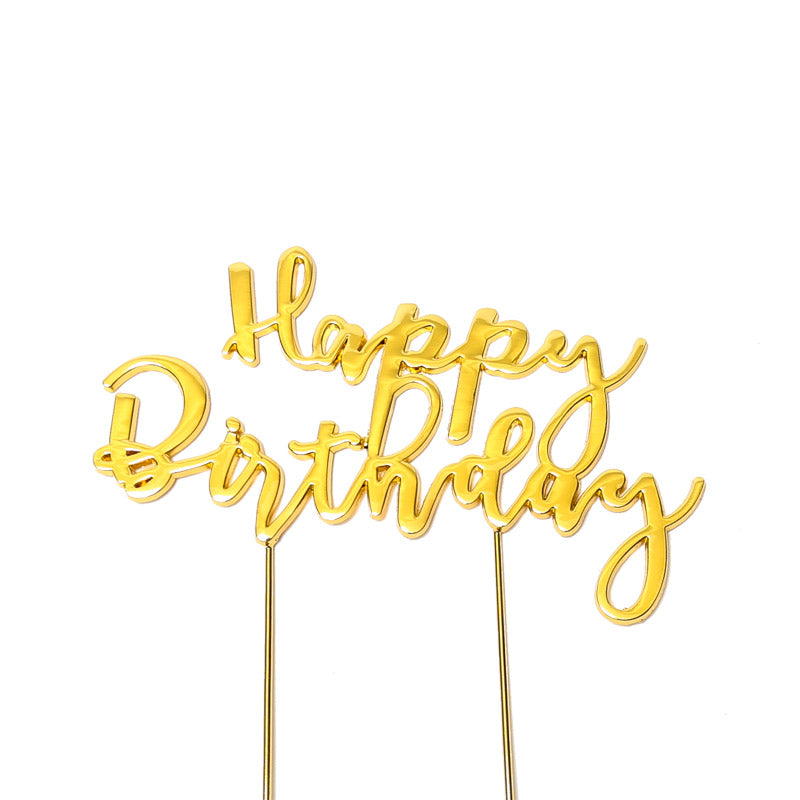 Cake & Candle Plated Cake Topper Happy Birthday 2 Gold