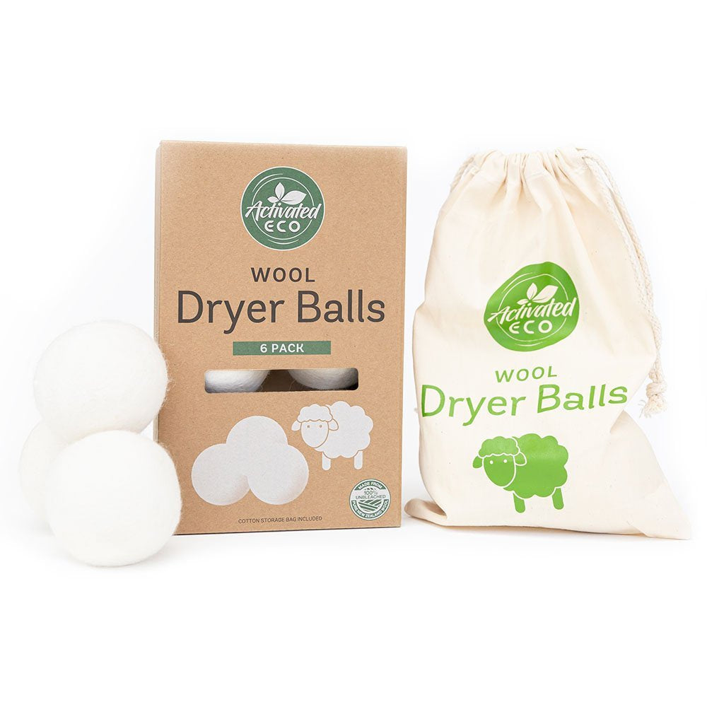 Activated Eco Wool Dryer Balls 6 Pack with Storage Pouch