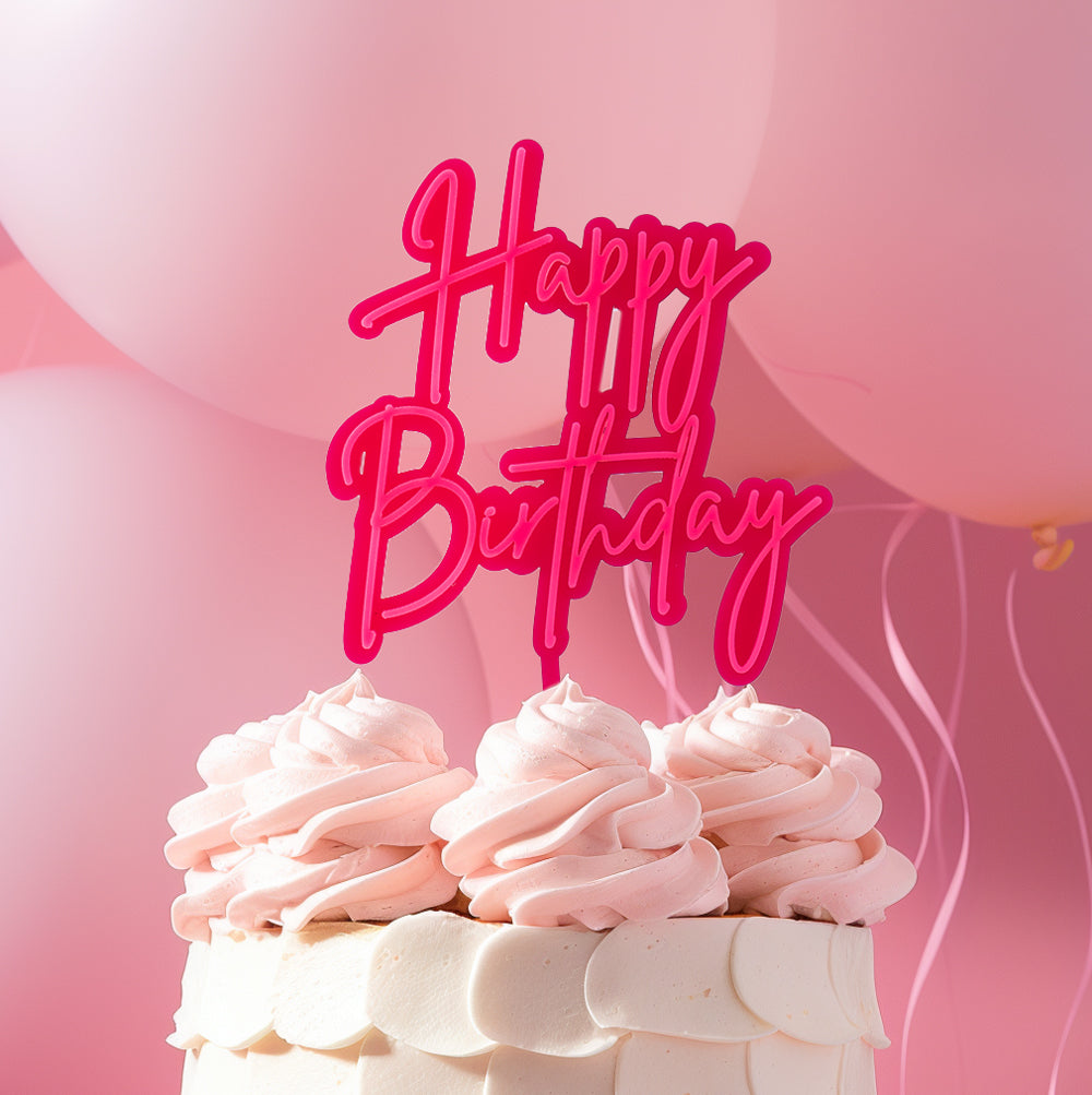 Cake & Candle Layered Cake Topper Happy Birthday Hot Pink & Pink